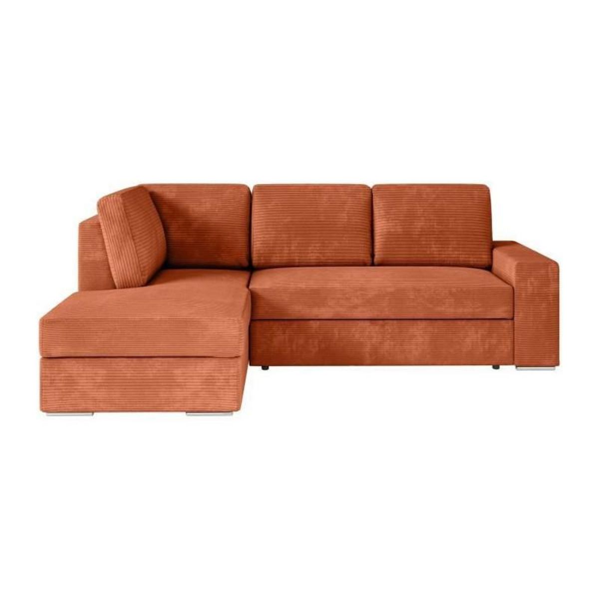 LOUNGITUDE Canapé d'angle gauche convertible ARTEMIS 4 places - Velours côtelé terracotta - L246 x P174 x H96 cm