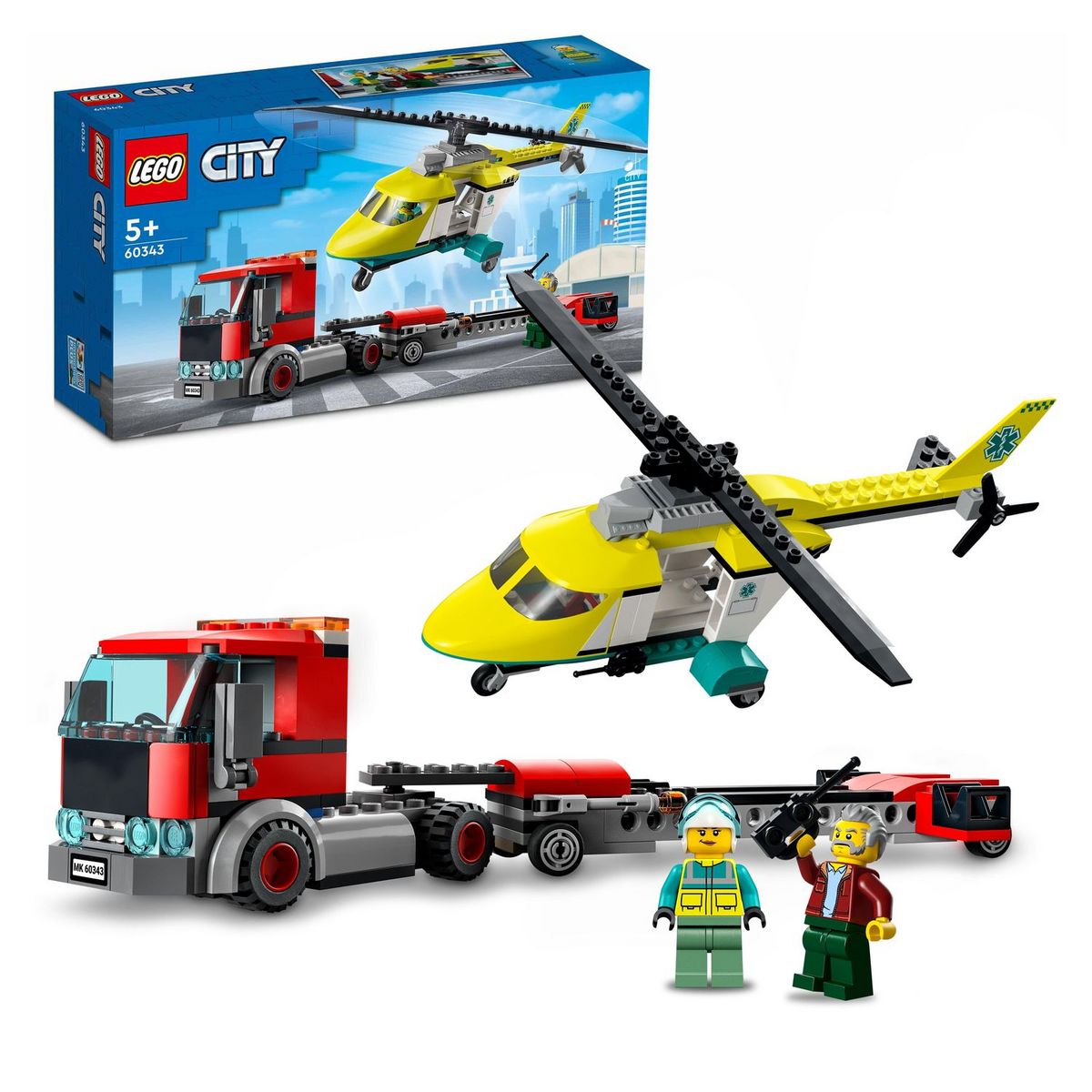 LEGO City Great Vehicles 60343 - Le Transport de L&rsquo;Hélicoptère de Secours, Jouet Camion