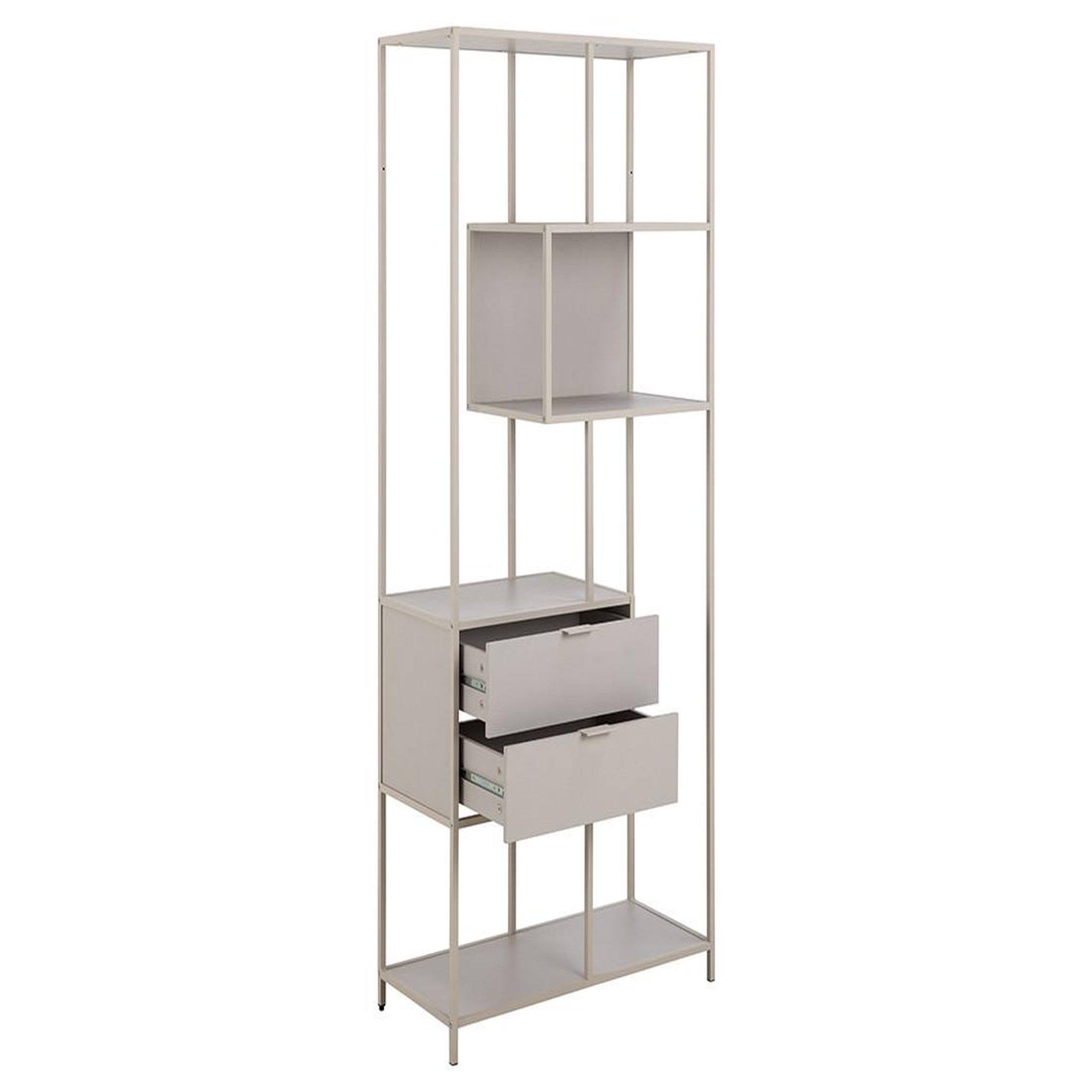 Voir la diapositive 3 : LISA DESIGN Anthea - étagère filaire métal avec plaquage en effet bois blanchi - avec tiroirs - 77 cm - gris