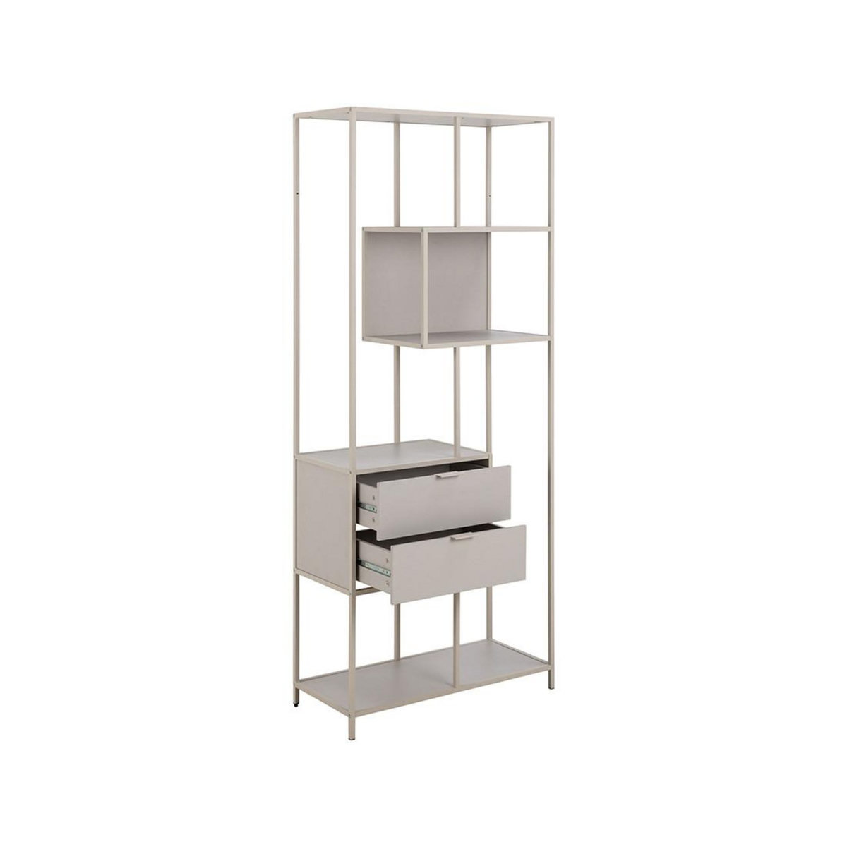 LISA DESIGN Anthea - étagère filaire métal avec plaquage en effet bois blanchi - avec tiroirs - 77 cm - gris