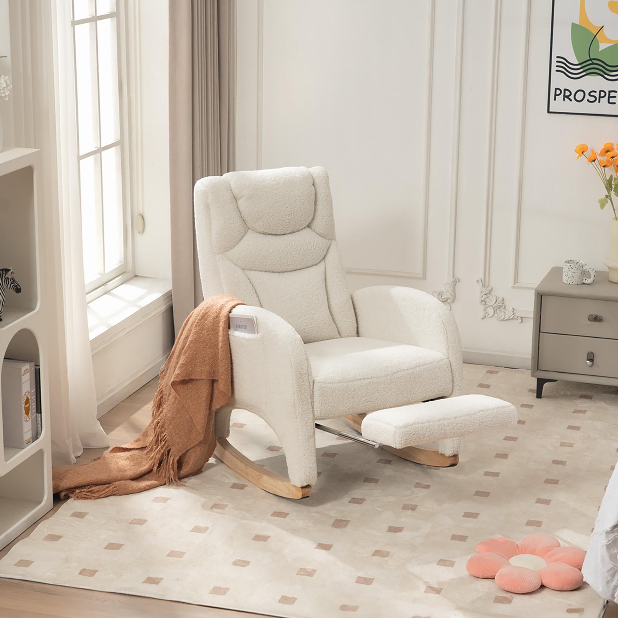 Voir la diapositive 2 : MERAX Fauteuil à Bascule Rocking Chair Avec Repose-pieds Extensible Blanc