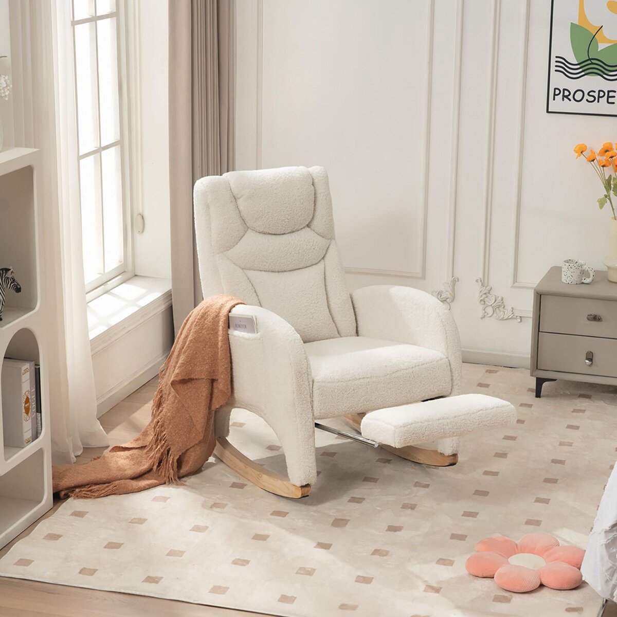 MERAX Fauteuil à Bascule Rocking Chair Avec Repose-pieds Extensible Blanc