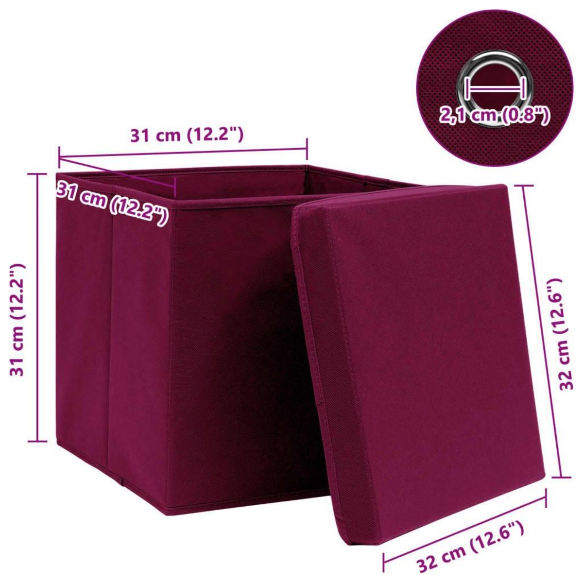 VIDAXL Boîtes de rangement 4 pcs Rouge fonce 32x32x32 cm Tissu