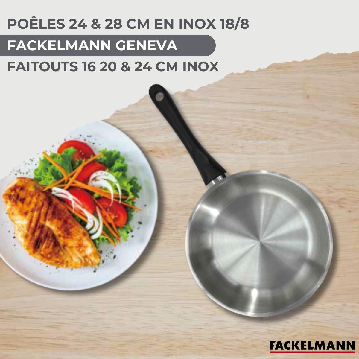 Fackelmann Set de 2 poêles 24 28 cm en inox, couvercles verres, 3 faitouts inox 16, 20 et 24 cm et 6 ustensiles RPET Fackelmann Geneva