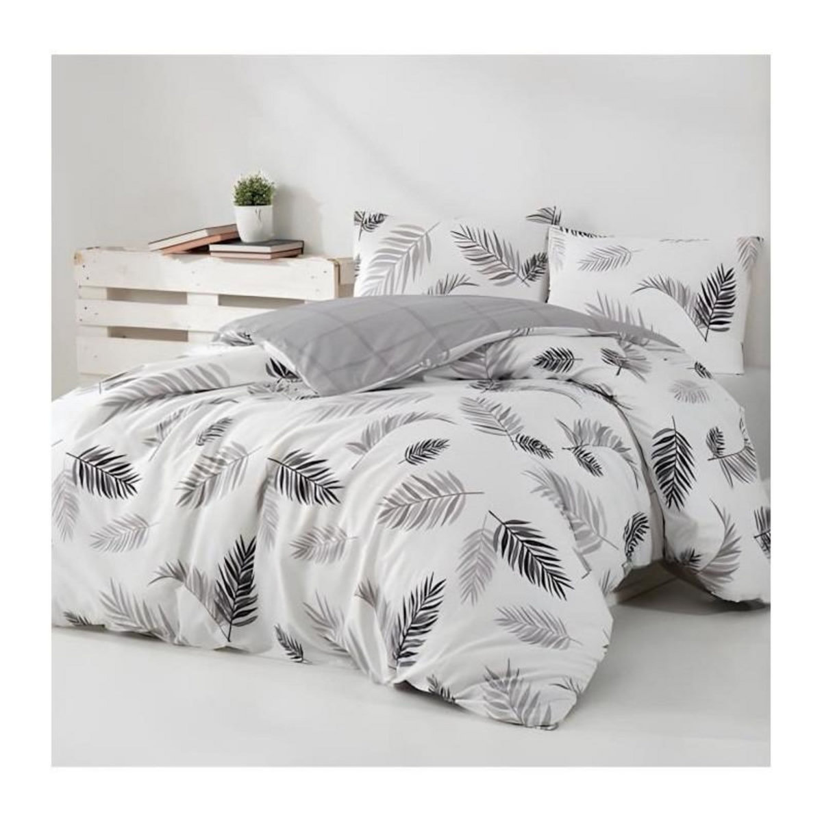 GENERIQUE Parure de lit - 1 housse de couette 220 x 240 cm + 2 taies d'oreiller 60 x 60 cm - 100% coton renforcé - Gris