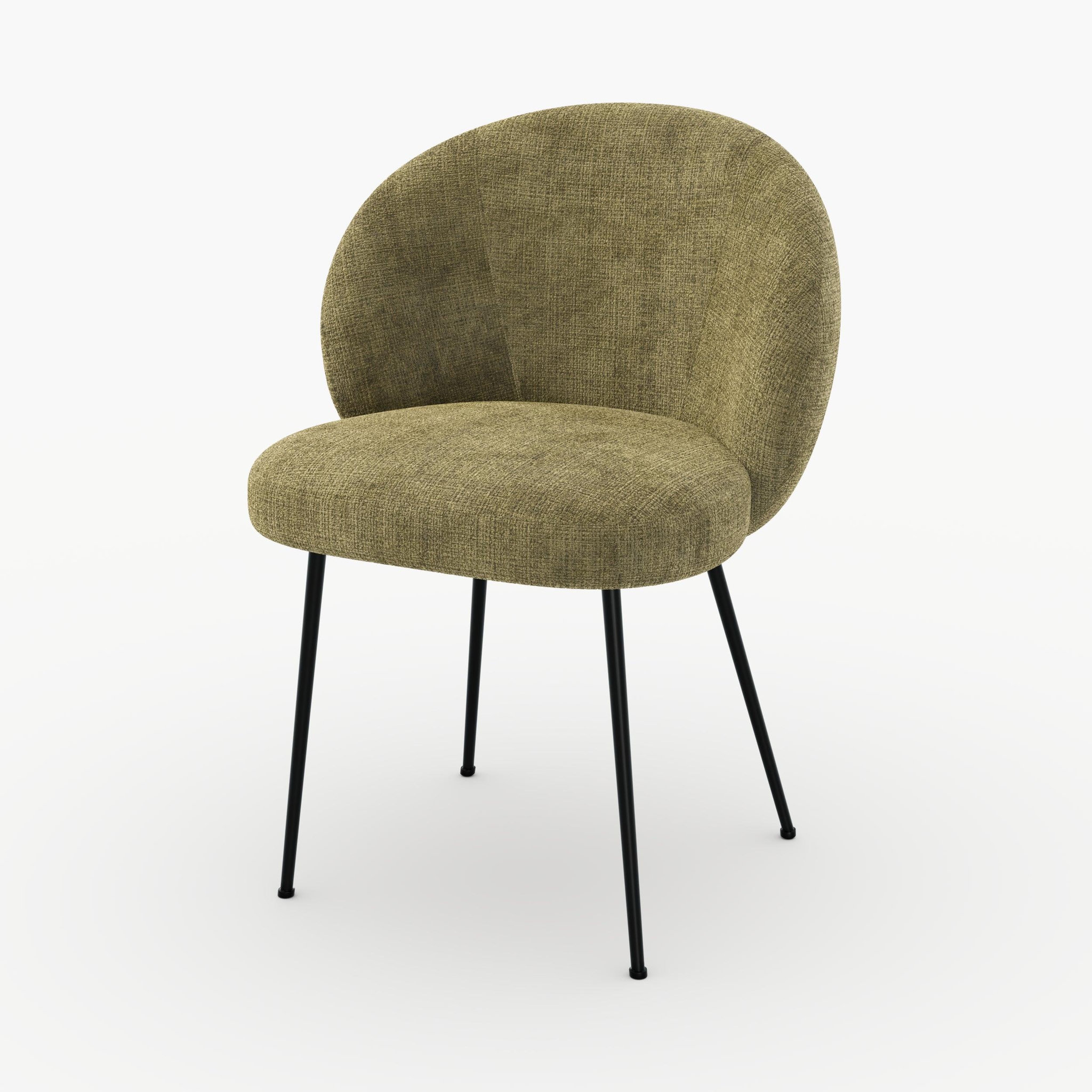 MAISON PAVANE Chaise en velours chenillé vert olive et métal noir-bloomy
