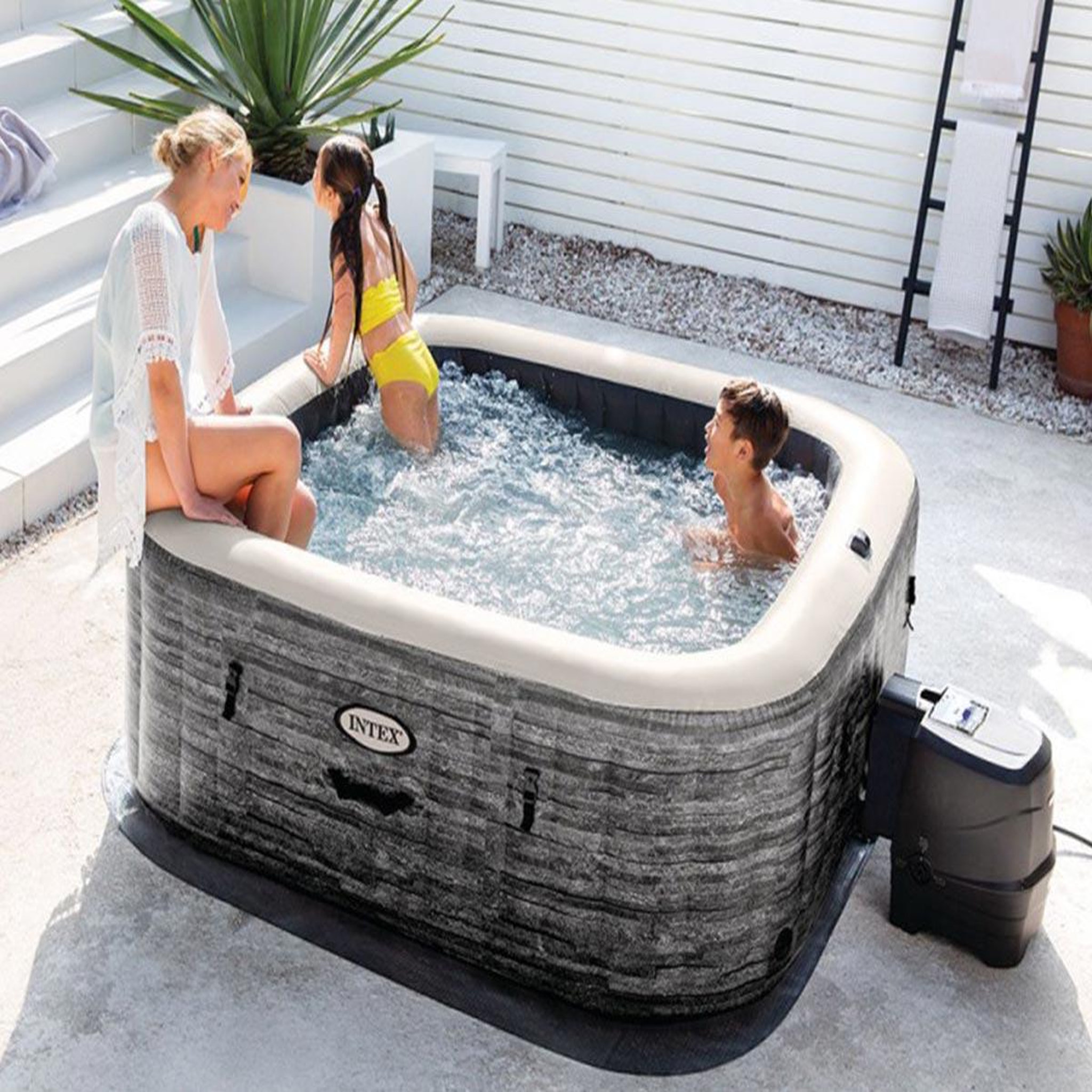 Voir la diapositive 6 : INTEX Spa gonflable purespa ardoise carré bulles 6 places - intex