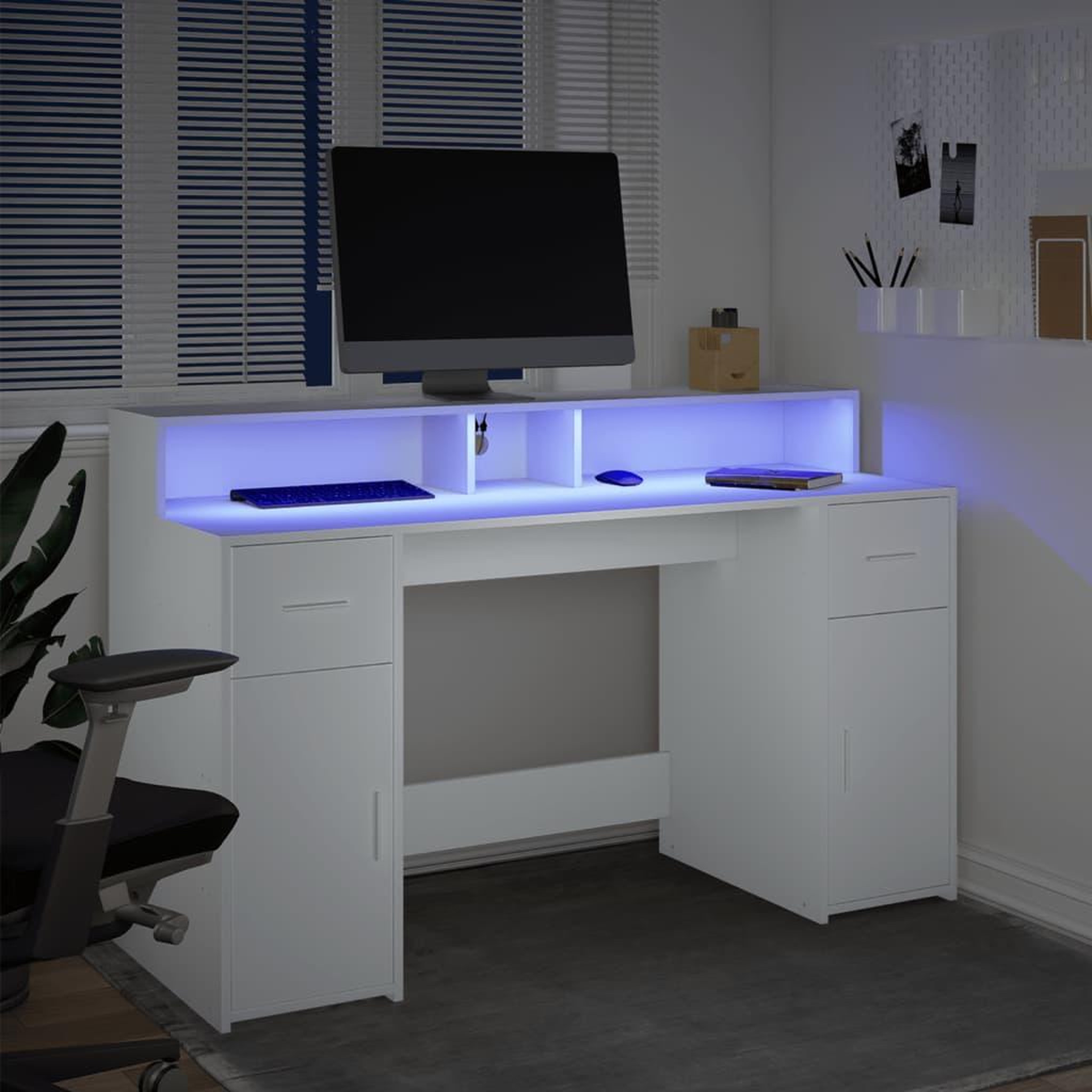 Voir la diapositive 5 : VIDAXL Bureau avec lumieres LED blanc 140x55x91 cm bois d'ingenierie