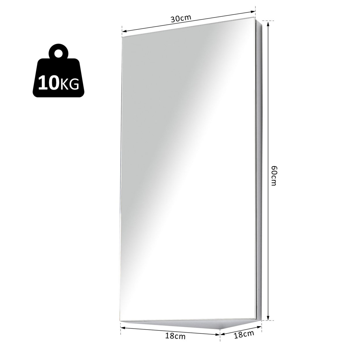 HOMCOM Armoire miroir salle de bain armoire de toilette murale meuble d'angle 2 étagères dim. 30L x 18,4l x 60H cm acier inox.