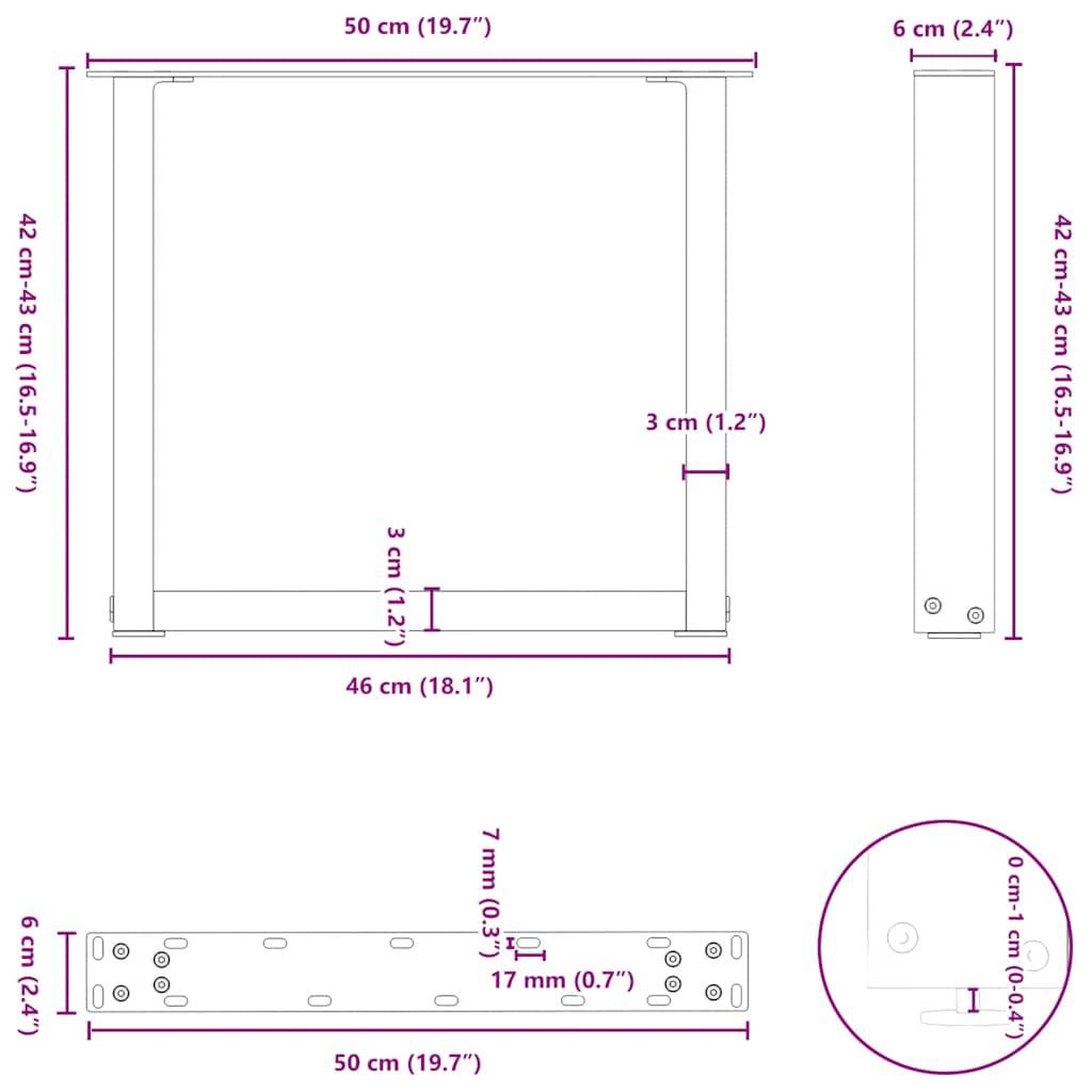 Voir la diapositive 6 : VIDAXL Pieds de table basse forme de U 2 pcs anthracite 50x(42-43) cm