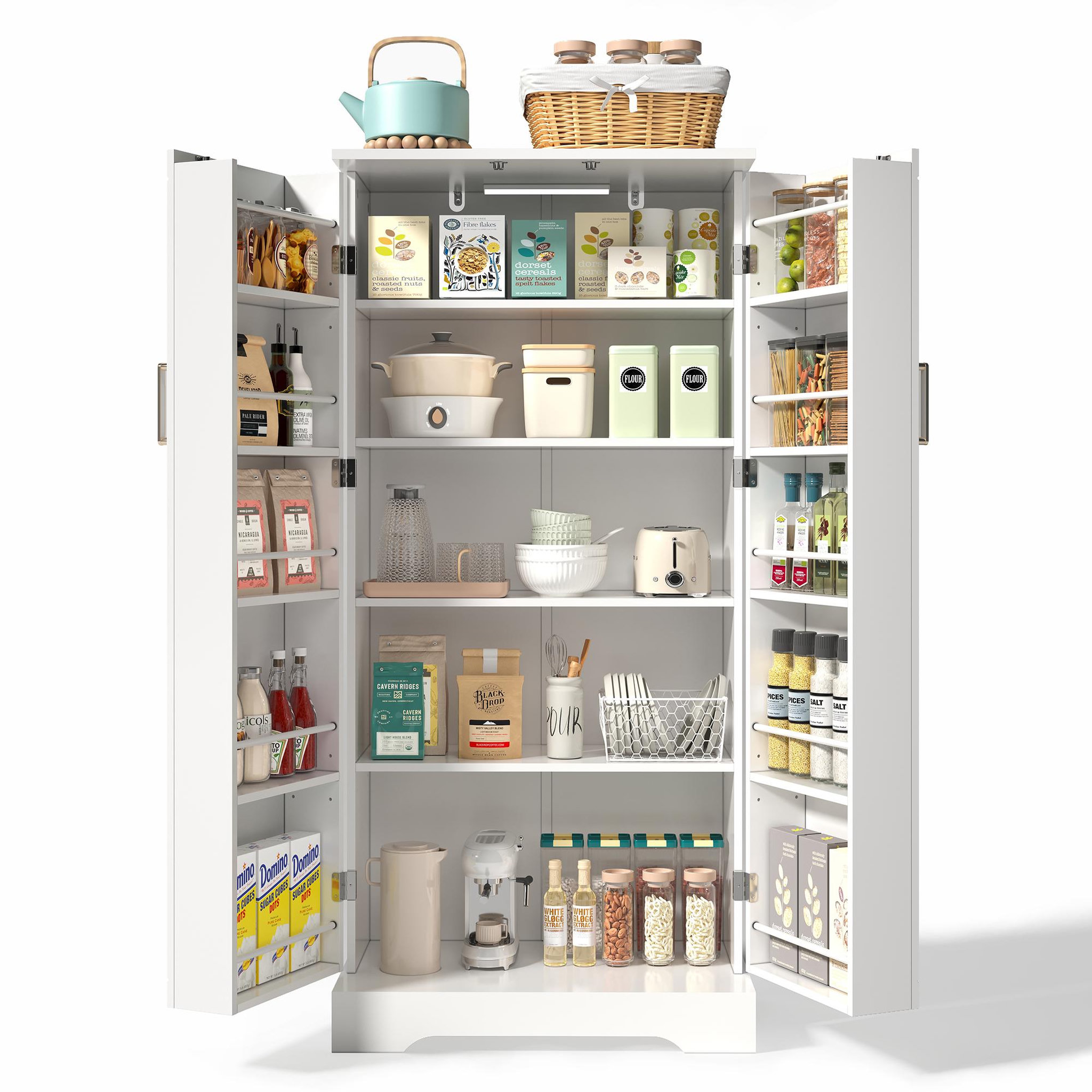 MERAX Buffet de cuisine 2 portes 0 tiroir - 60 cm blanc led mdf