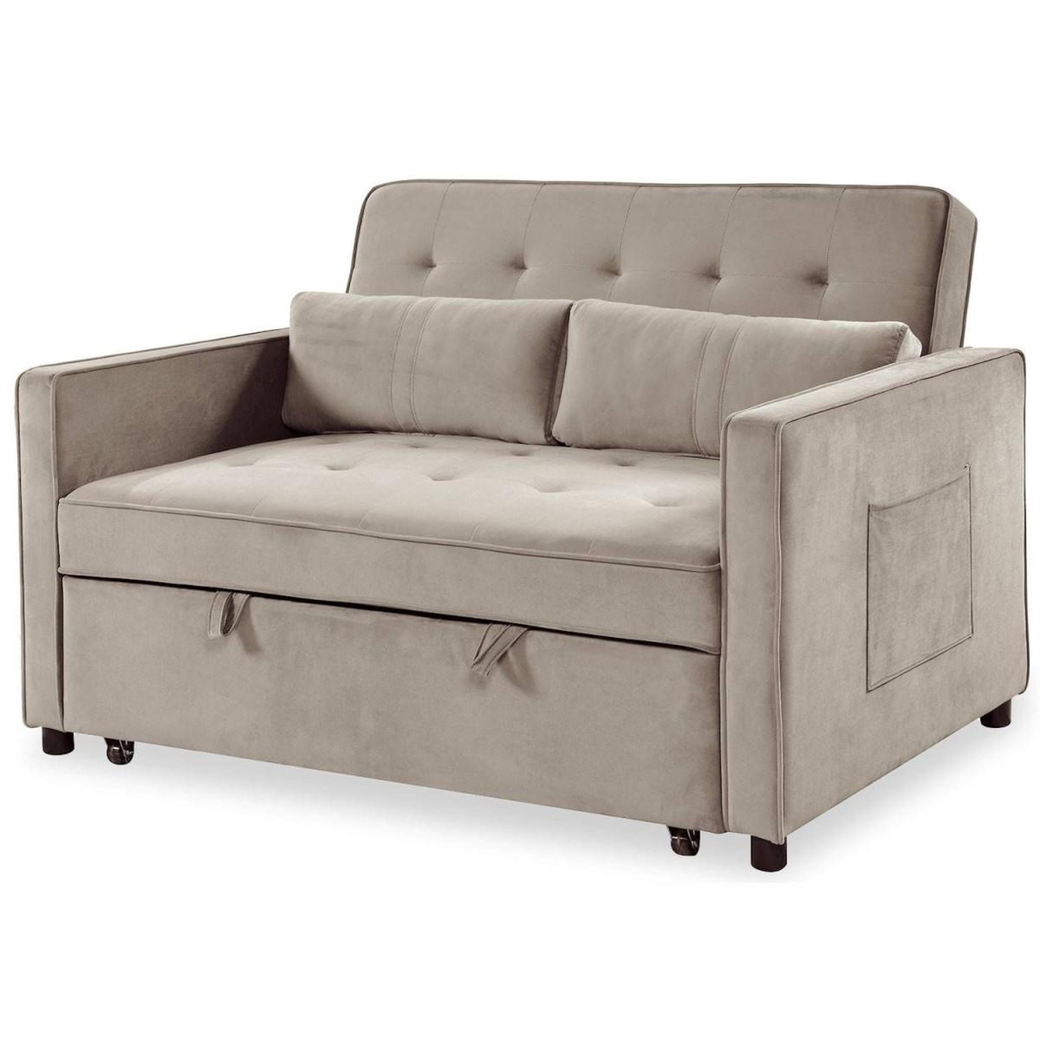 Voir la diapositive 5 : Paris Prix Canapé Convertible 2 Places Velours  Léa  133cm Beige
