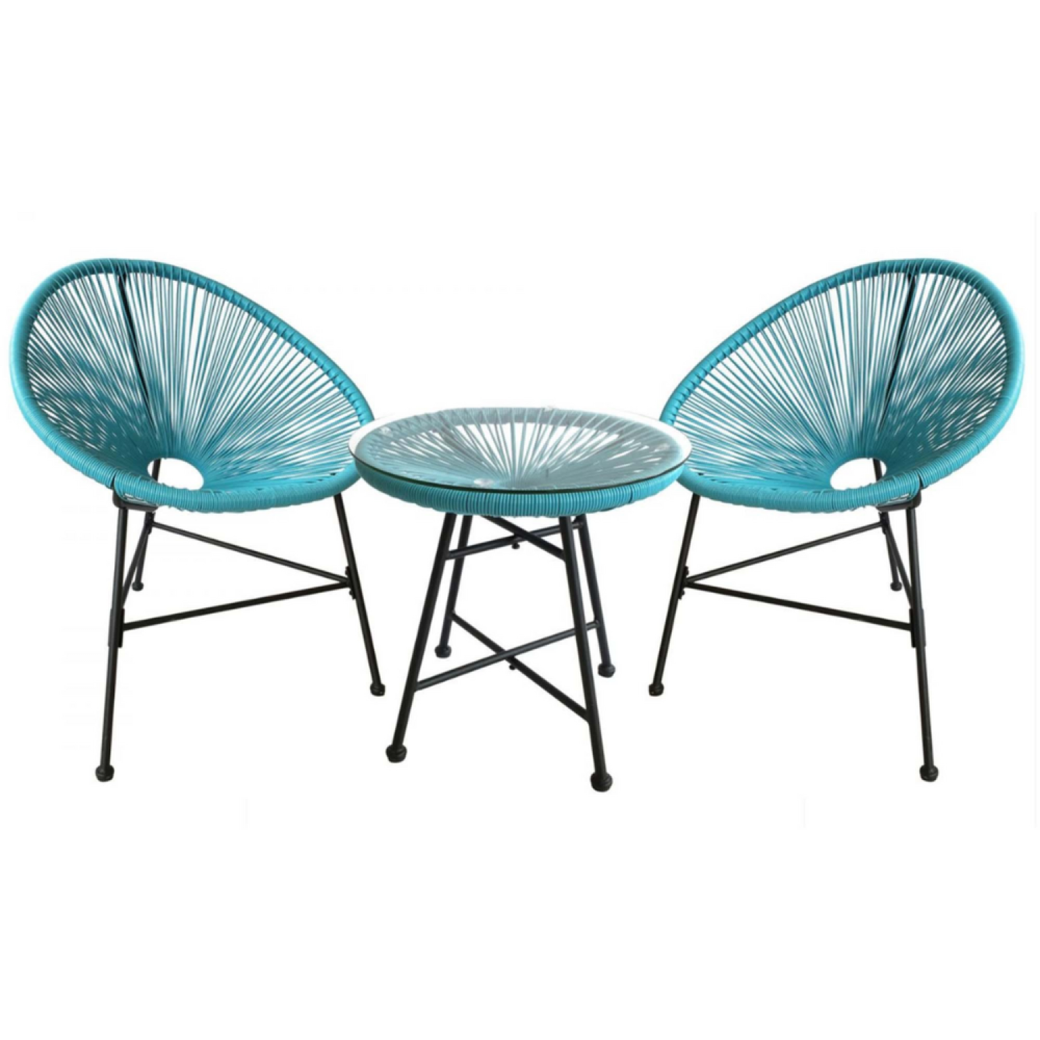 CONCEPT USINE Salon de jardin 2 fauteuils ronds et table basse bleu acapulco