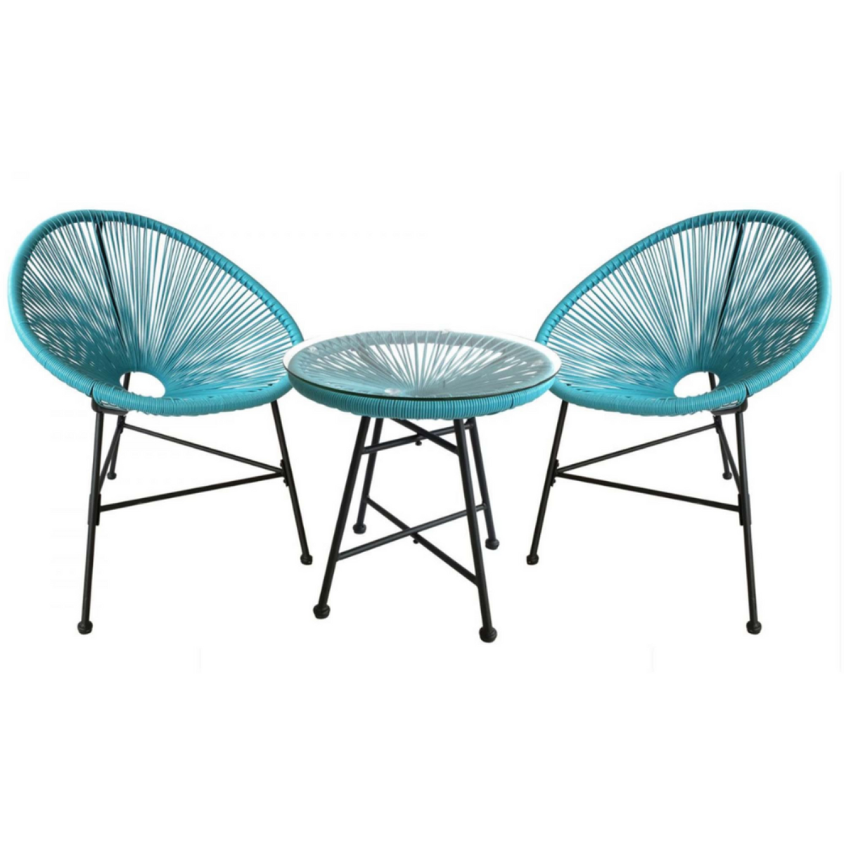 CONCEPT USINE Salon de jardin 2 fauteuils ronds et table basse bleu ACAPULCO