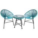 CONCEPT USINE Salon de jardin 2 fauteuils ronds et table basse bleu ACAPULCO