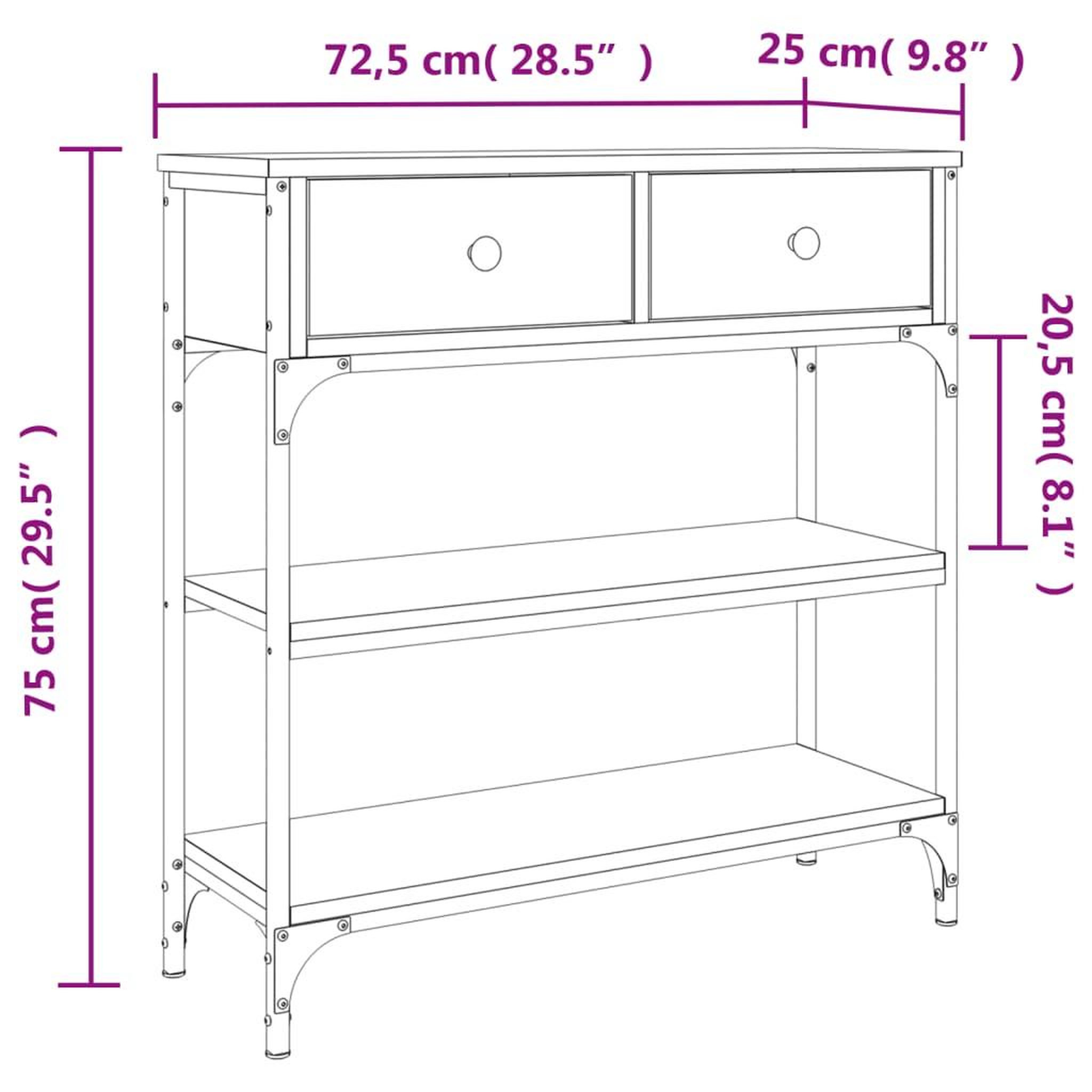 Voir la diapositive 6 : VIDAXL Table console chene sonoma 72,5x25x75 cm bois d'ingenierie