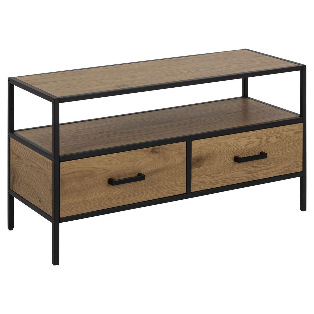 TOILINUX Meuble TV Sireine en MDF avec un plateau et 2 tiroirs - Noir et Marron