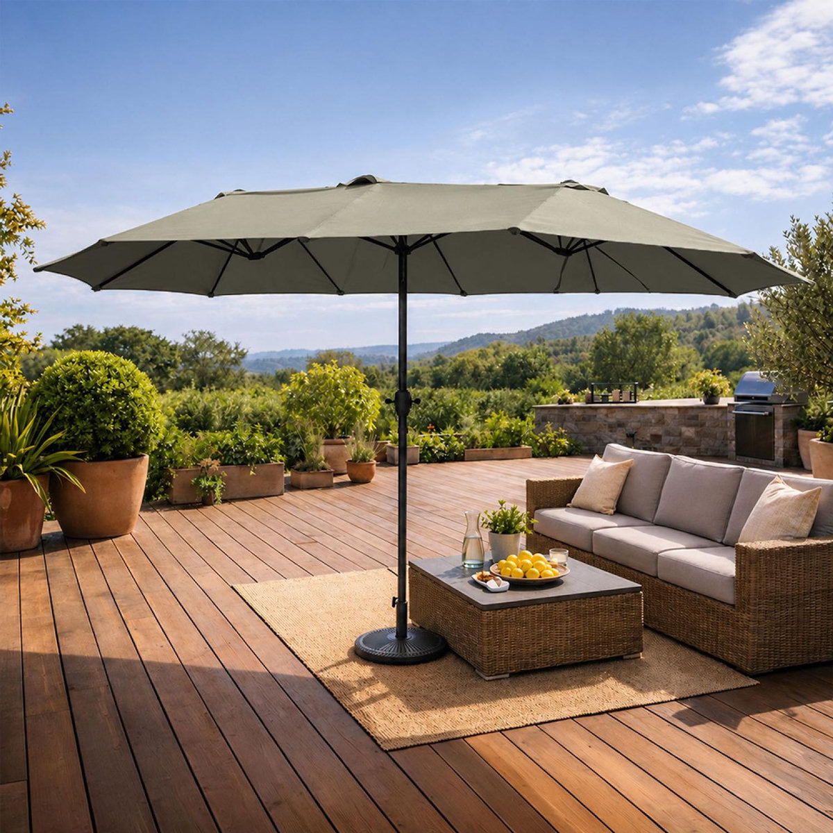 CONCEPT USINE Parasol rectangulaire double 2,7x4,6m vert VENICE