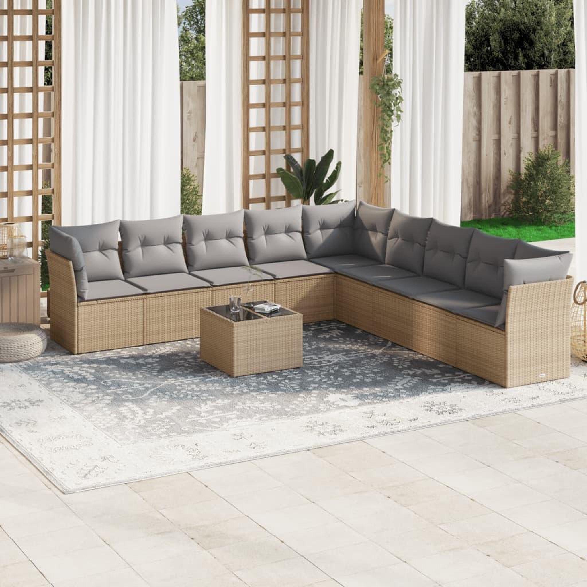 VIDAXL Salon de jardin avec coussins 10 pcs beige resine tressee