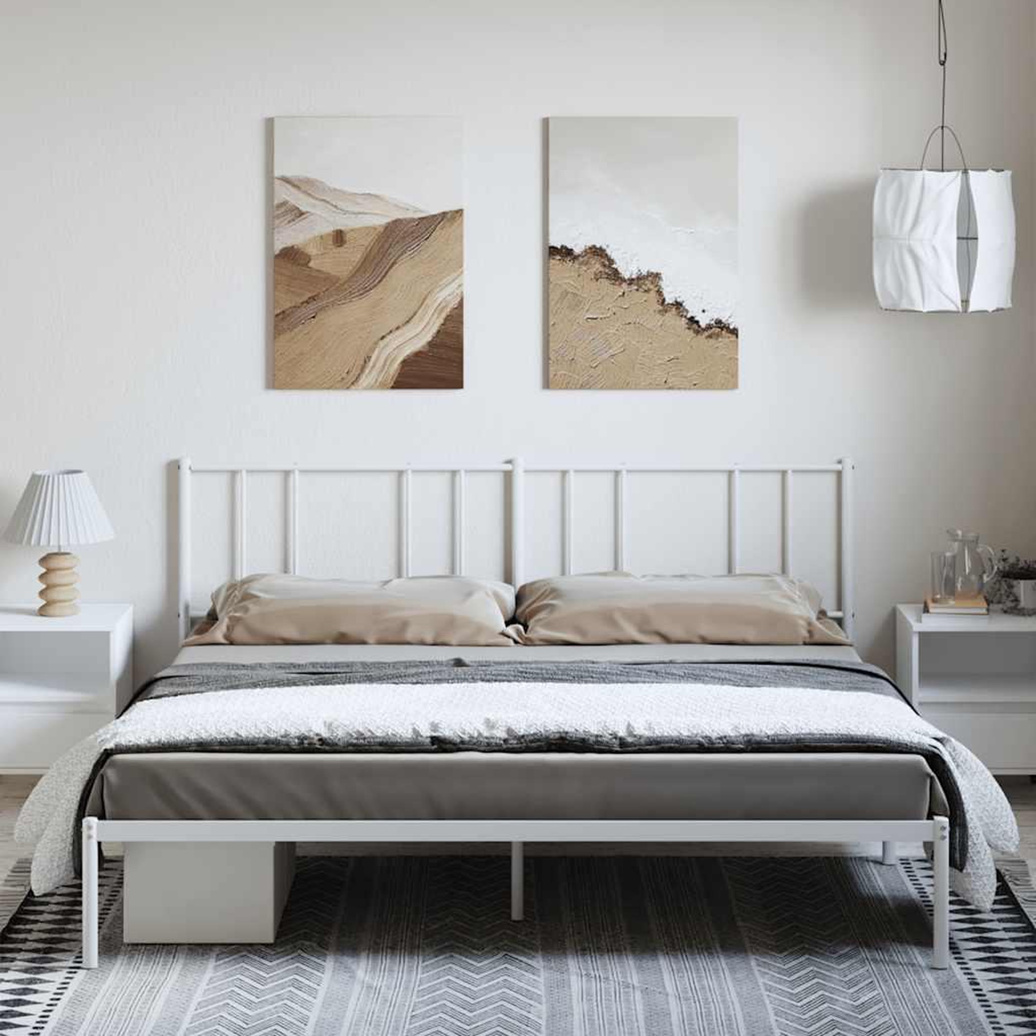 Voir la diapositive 3 : VIDAXL Cadre de lit metal sans matelas et tete de lit blanc 183x213 cm