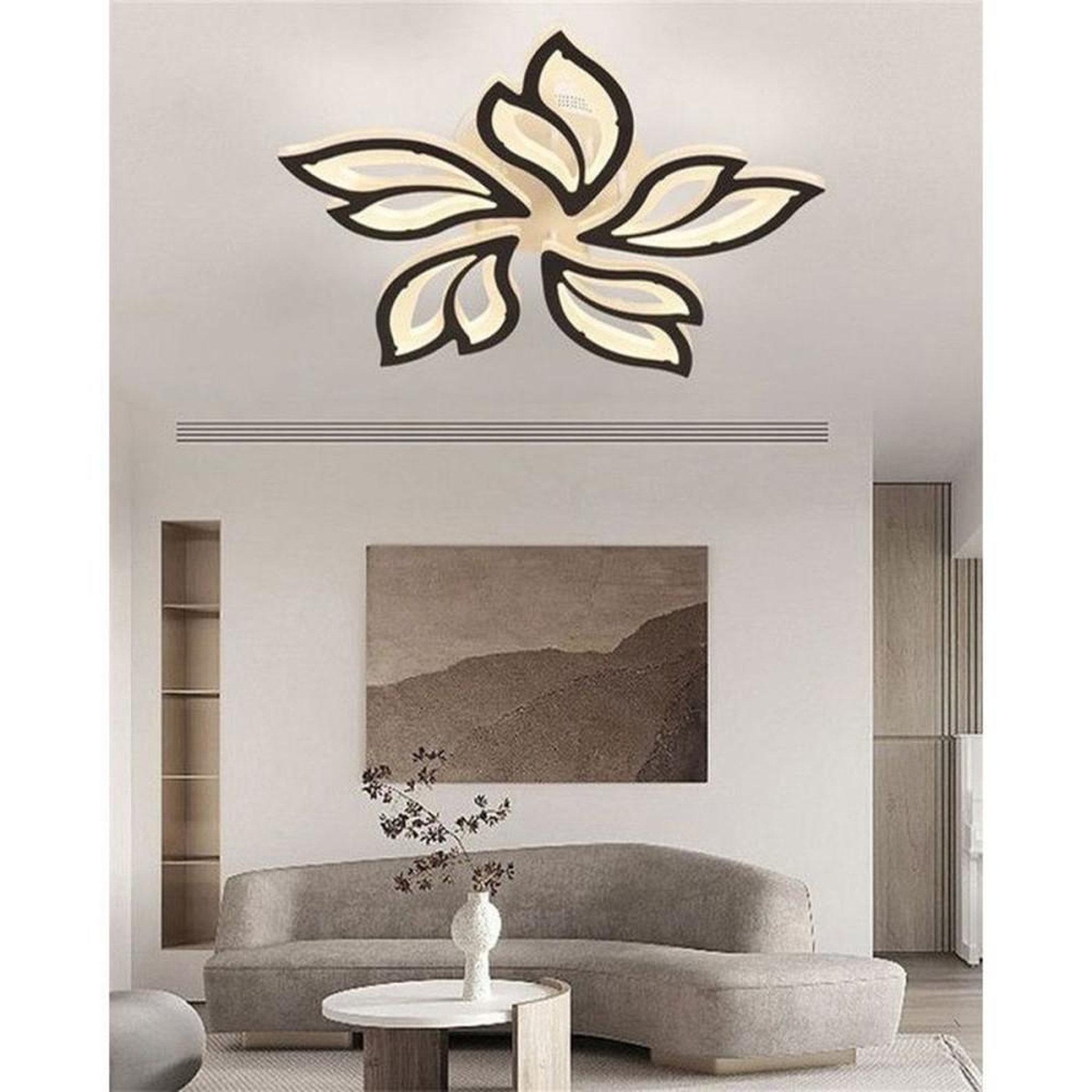 Voir la diapositive 5 : Lampe plafond LED à encastrer design floral ultra-plat 60 cm, diffuseur acrylique blanc laiteux, dimmable avec télécommande