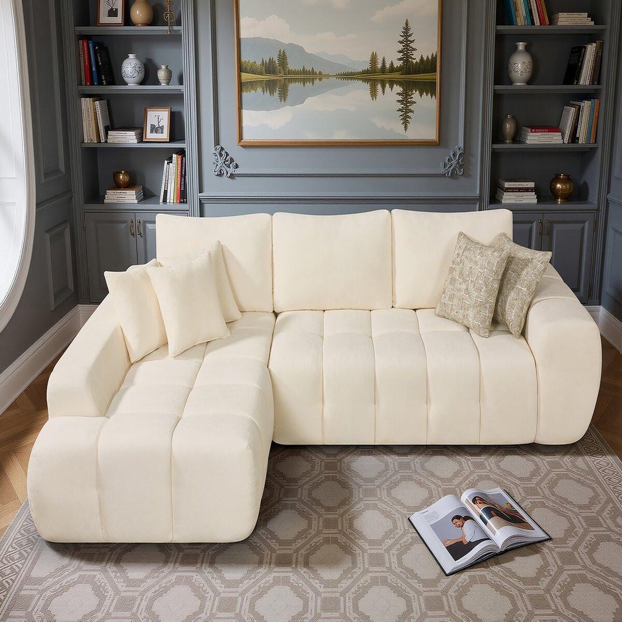 Voir la diapositive 2 : Habitat et Jardin Canapé d'angle gauche en tissu style bubble  Sidonie  - 4 places - Beige