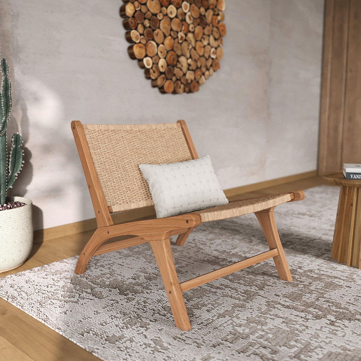 Rendez vous déco Fauteuil Kilka en bois de teck et cordage en loom-Kilka