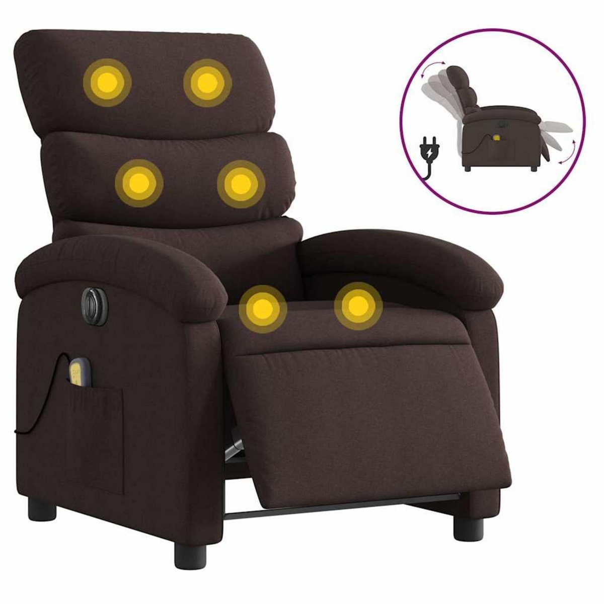 VIDAXL Fauteuil de massage inclinable electrique Marron fonce Tissu