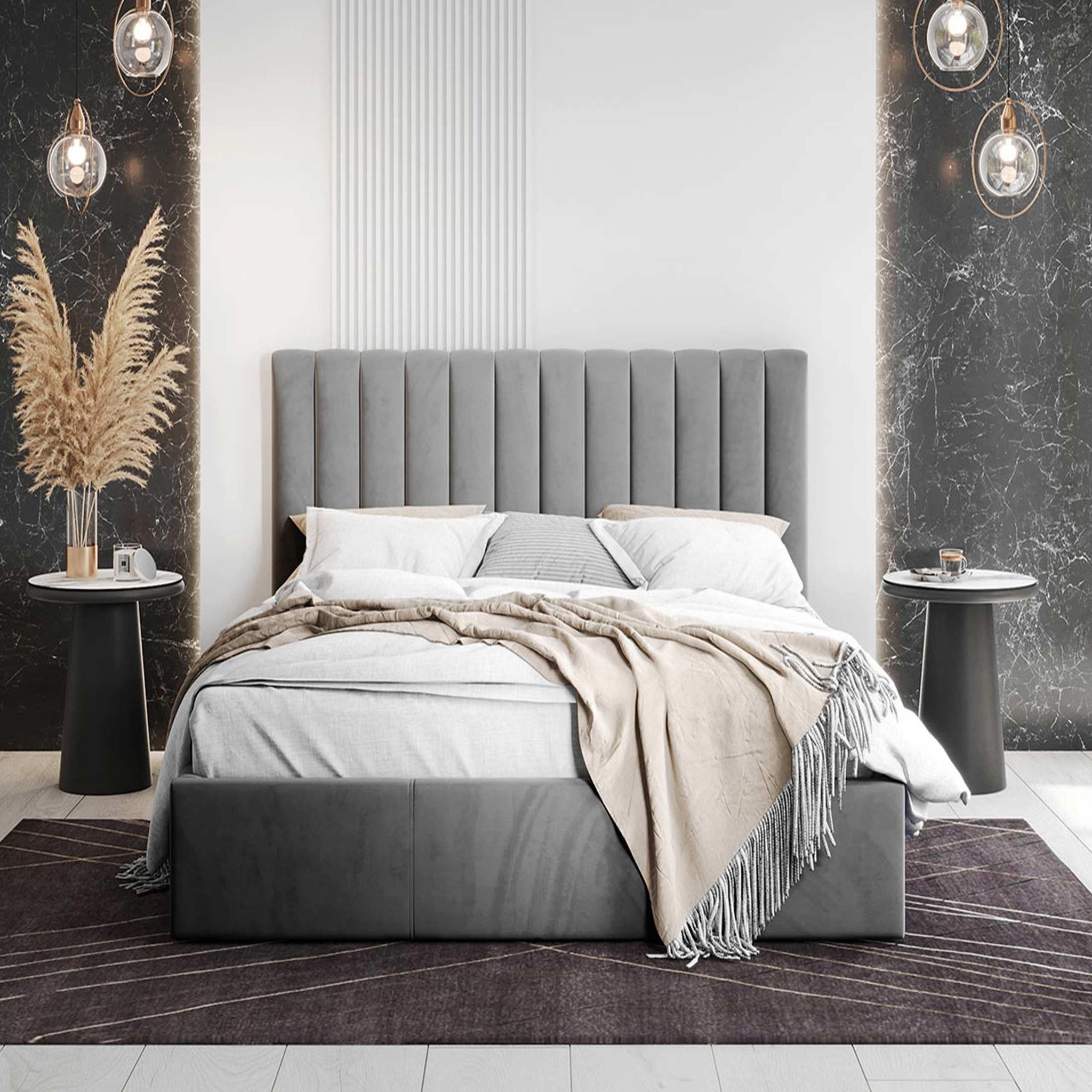 Voir la diapositive 5 : BEST MOBILIER Rosario - lit coffre - 140x200 - sommier inclus - en velours