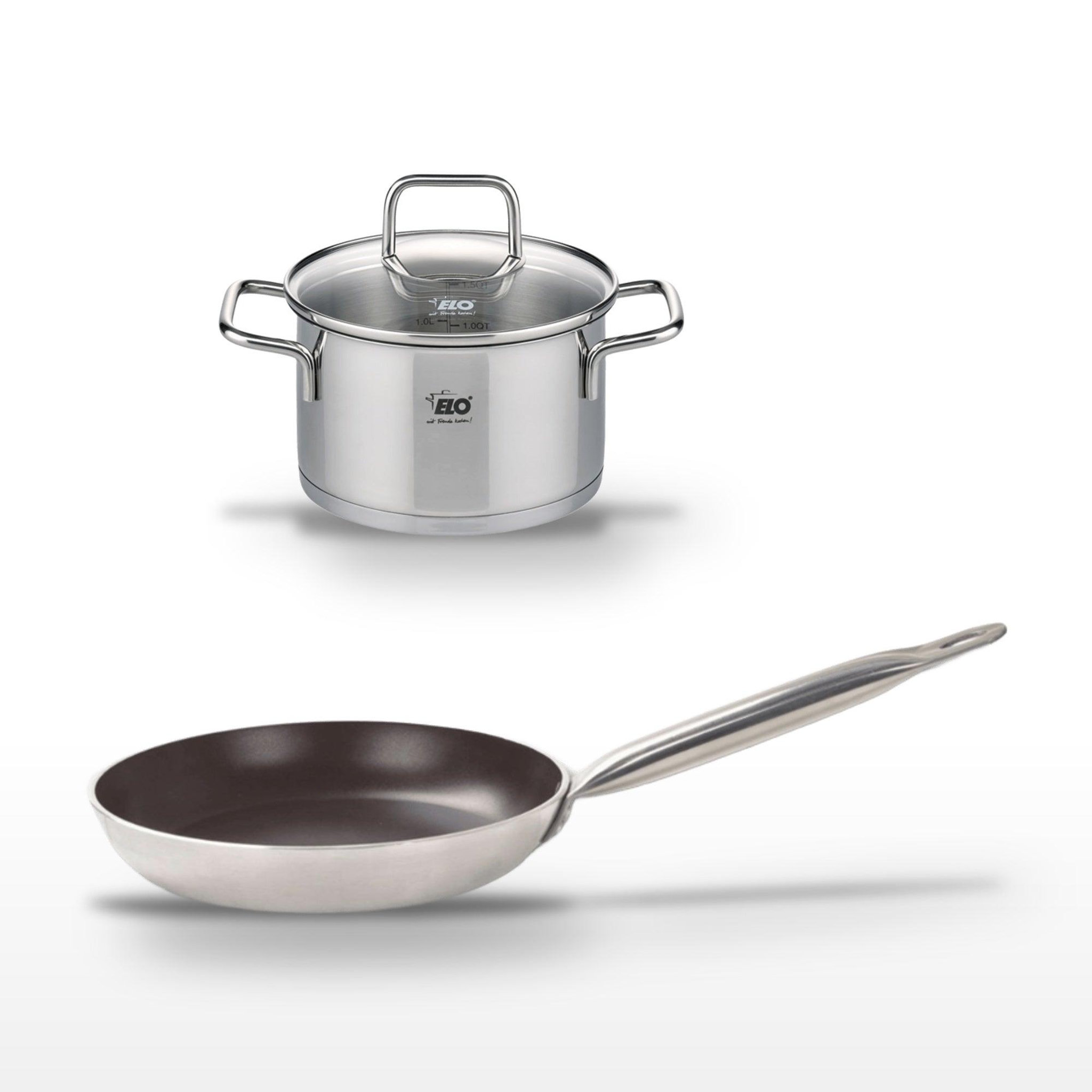 Voir la diapositive 2 : ELO Lot poêle 28 cm avec revêtement céramique sans pfas & faitout 12 cm elo bistro line citrin