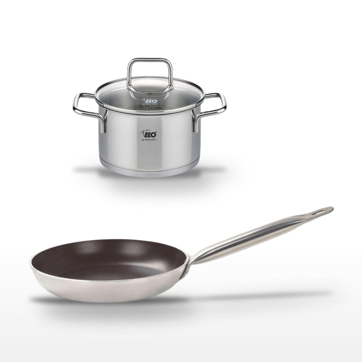ELO Lot Poêle 28 cm avec revêtement céramique sans PFAS & Faitout 12 cm Elo Bistro Line Citrin