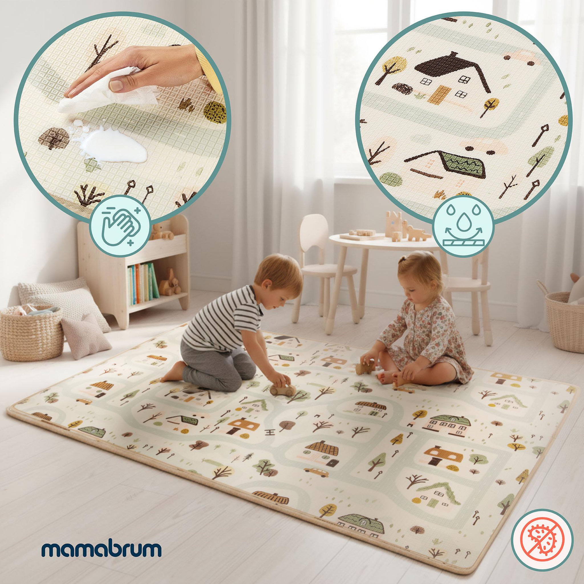 Voir la diapositive 4 : MAMABRUM Tapis Eveil Mousse XPE Mamabrum Tapis Bebe Reversible 180x120 cm Ville Beige 0+