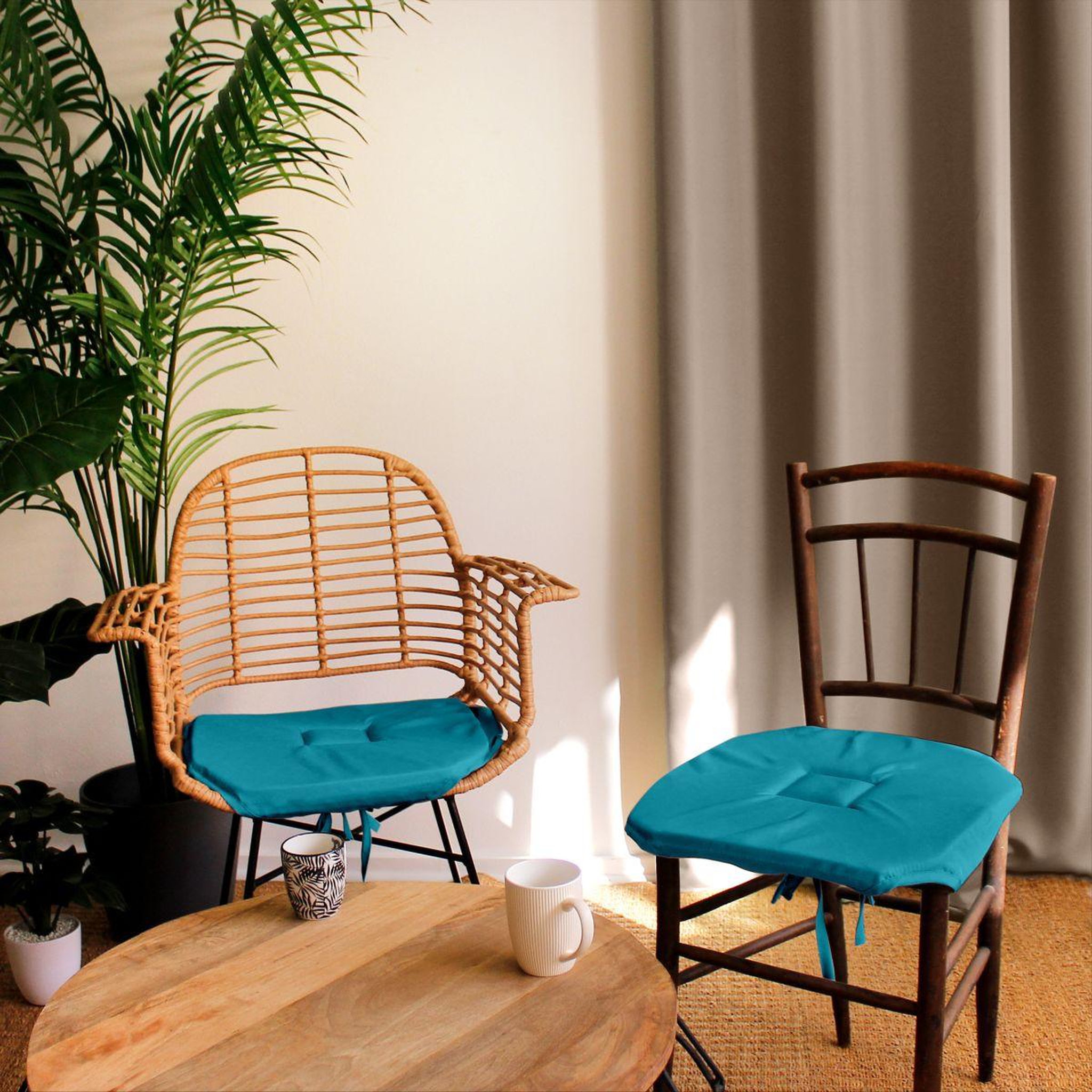 Voir la diapositive 2 : ENJOY HOME Galette de chaise uni  basic  40x40cm bleu canard