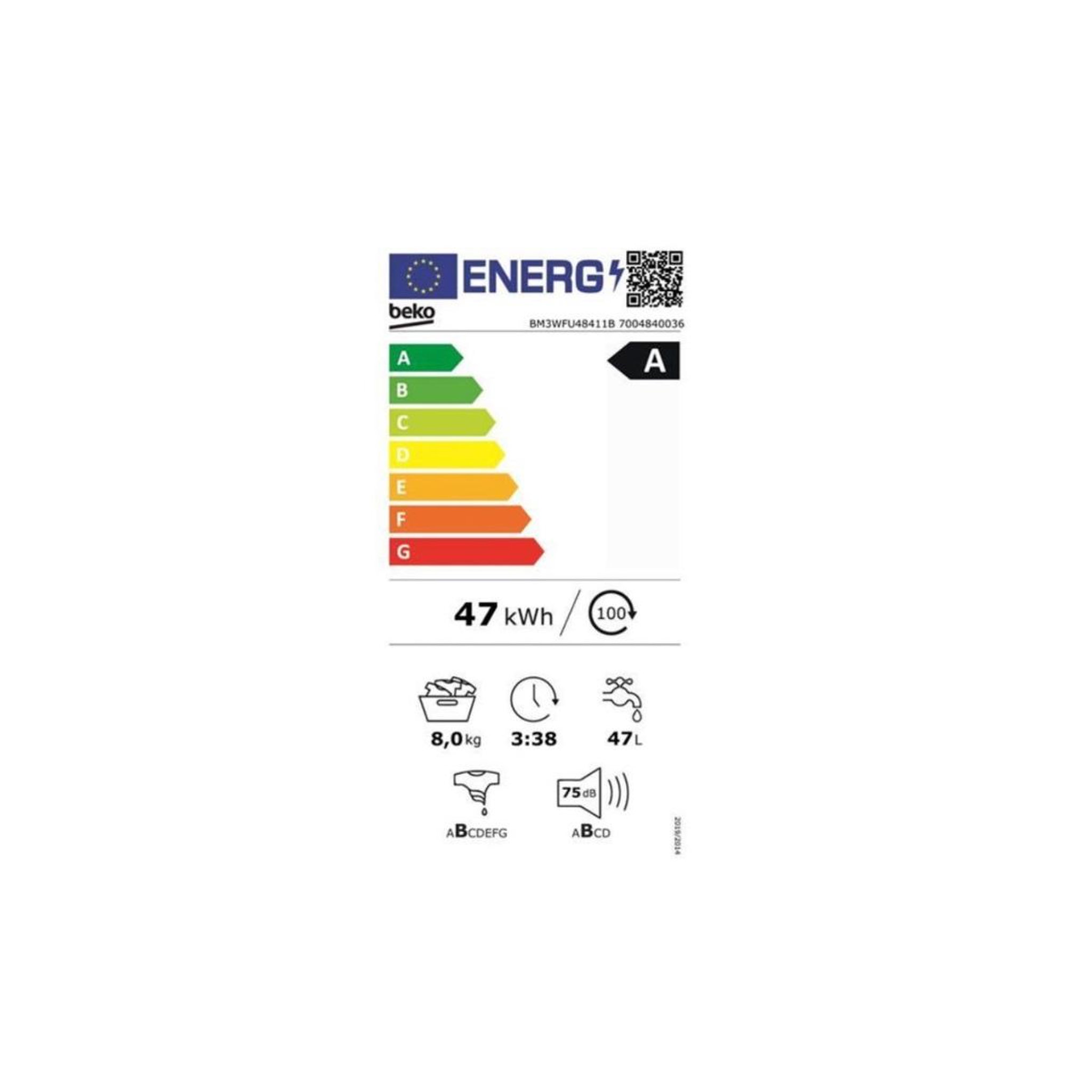 Voir la diapositive 2 : Beko Lave-linge frontal 8kg 1400 tours/min - bm3wfu48411b