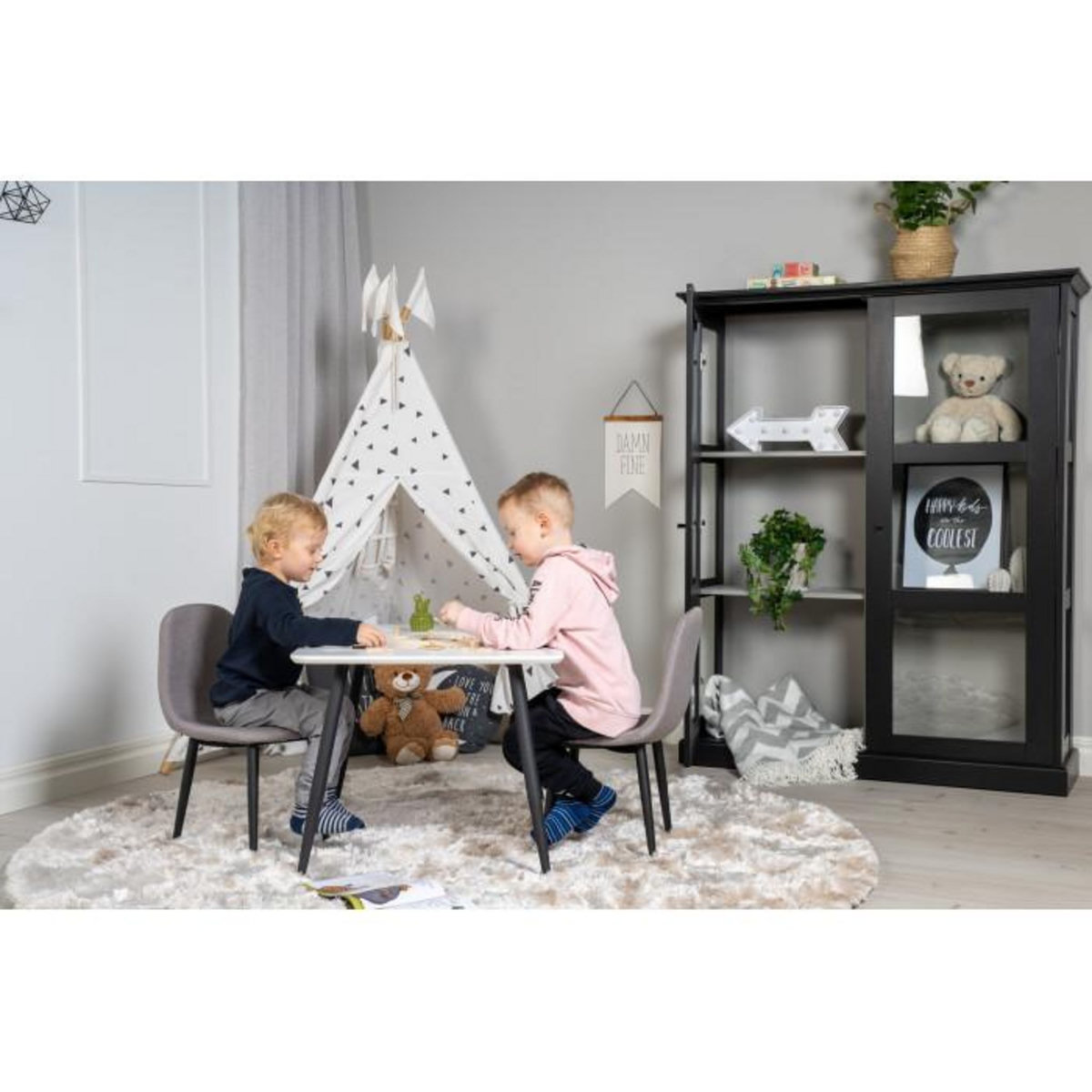 Paris Prix Table Enfant & 2 Chaises  Polar  80cm Blanc & Gris
