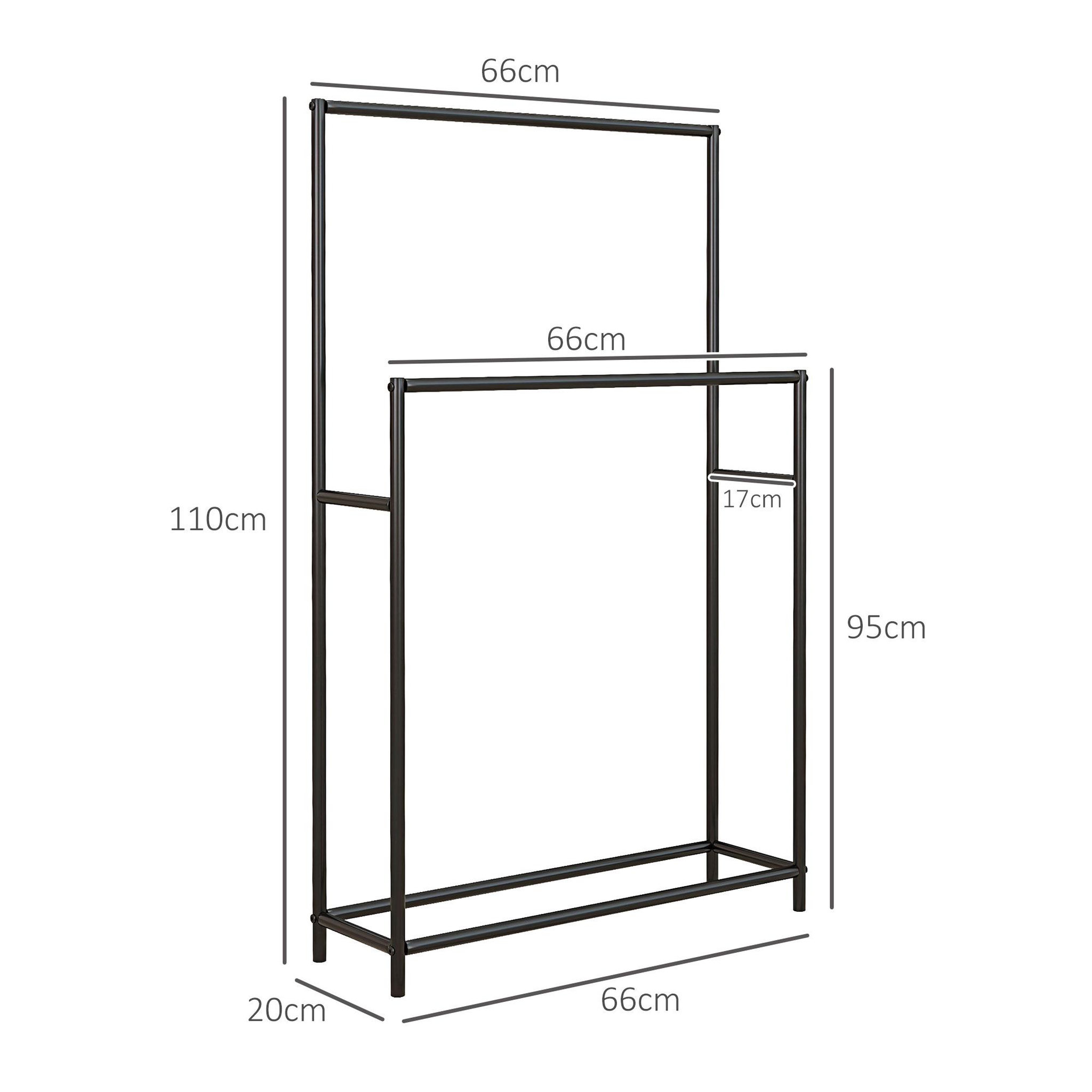 Voir la diapositive 3 : HOMCOM Porte-serviettes sur pied 2 niveaux dim. 66l x 20l x 110h cm métal noir
