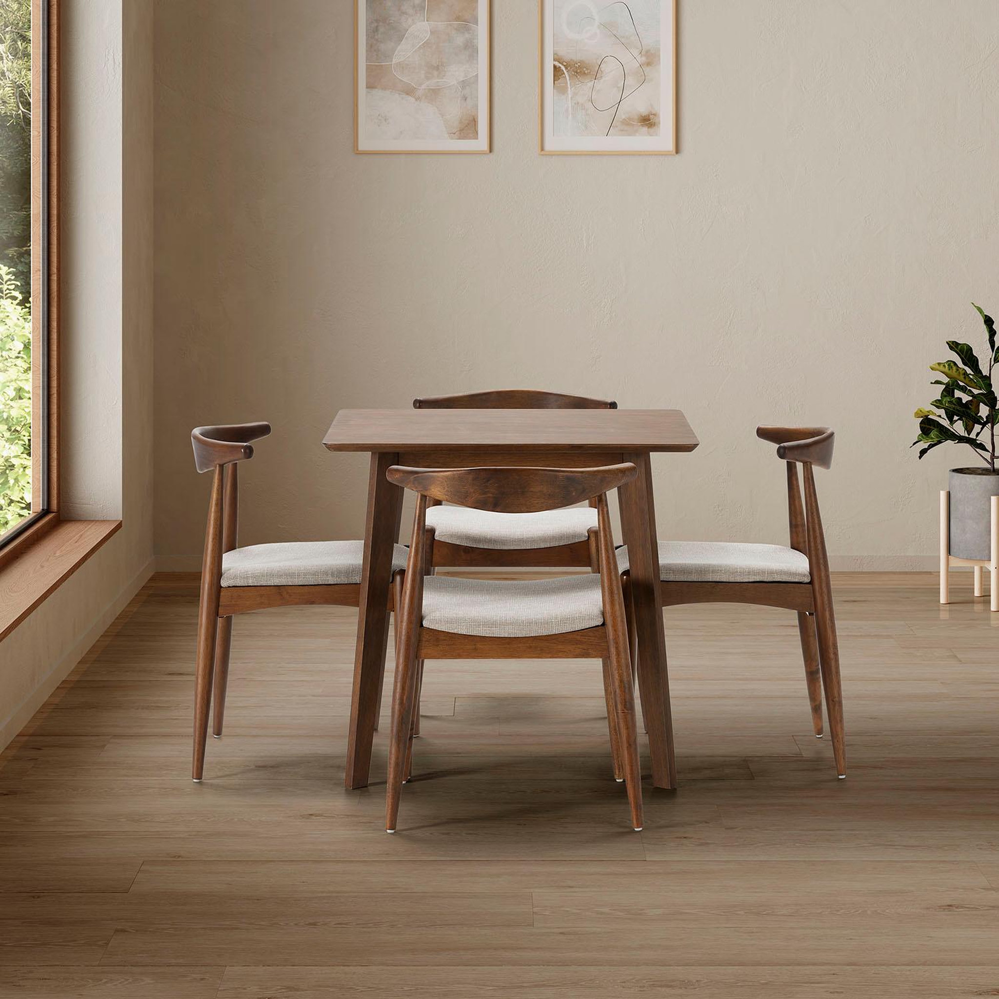 Voir la diapositive 2 : VS VENTA-STOCK Ensemble table 80x80 cm et 4 chaises de salle à manger Corzo Noyer