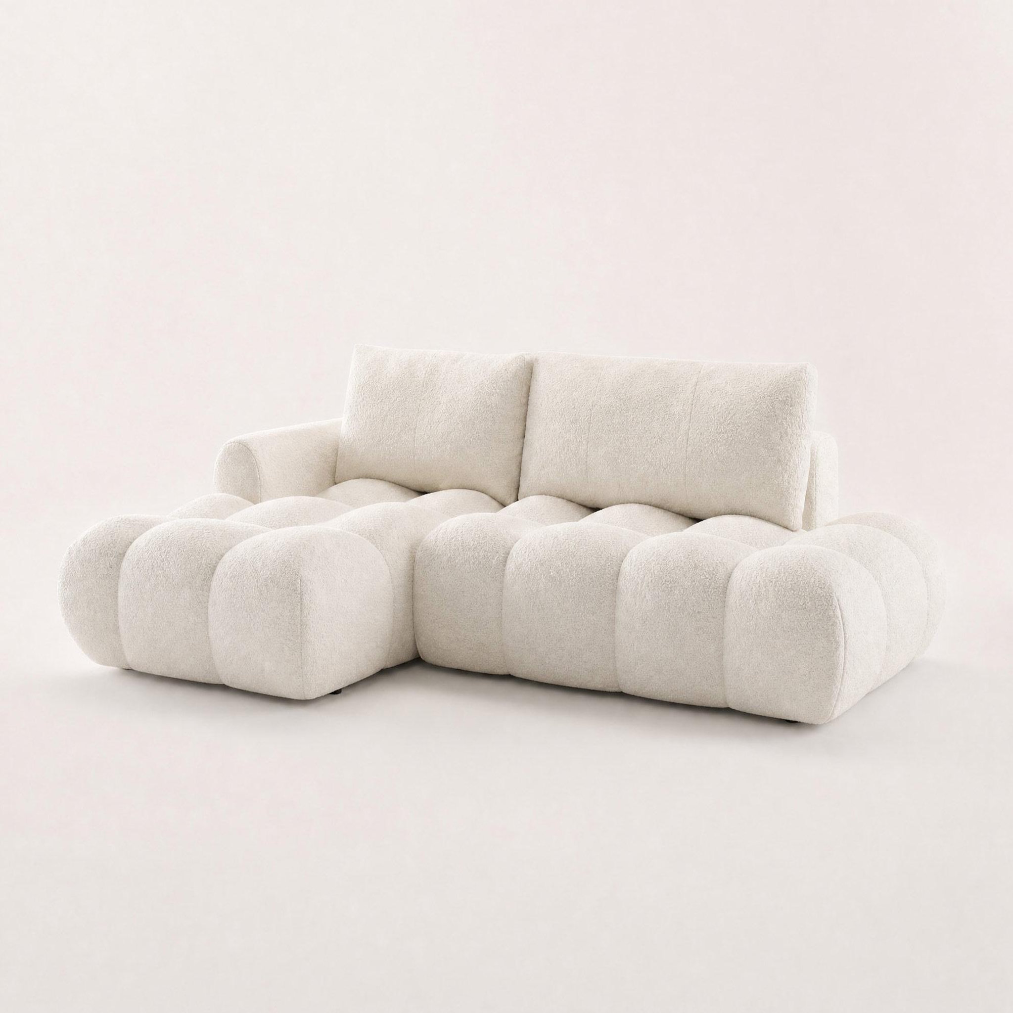 Voir la diapositive 3 : BEST MOBILIER Yulin - canapé d'angle ouvert gauche 4 places convertible avec coffre en tissu bouclette