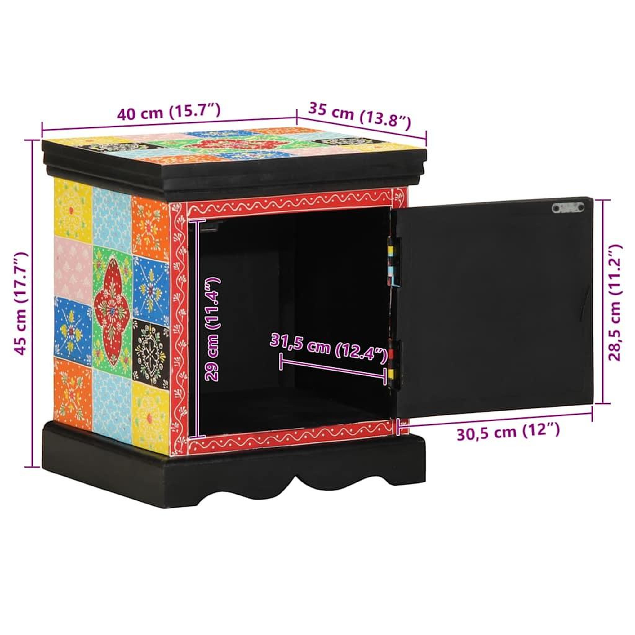 Voir la diapositive 6 : VIDAXL Table de chevet multicolore 40x35x45 cm bois de manguier solide