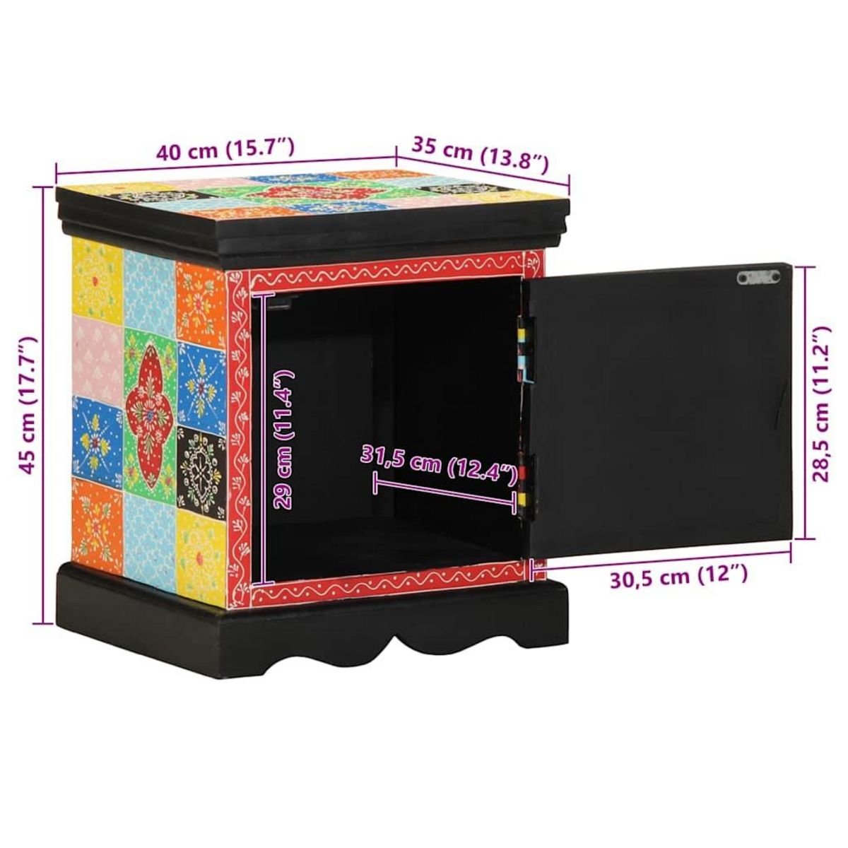 VIDAXL Table de chevet multicolore 40x35x45 cm bois de manguier solide