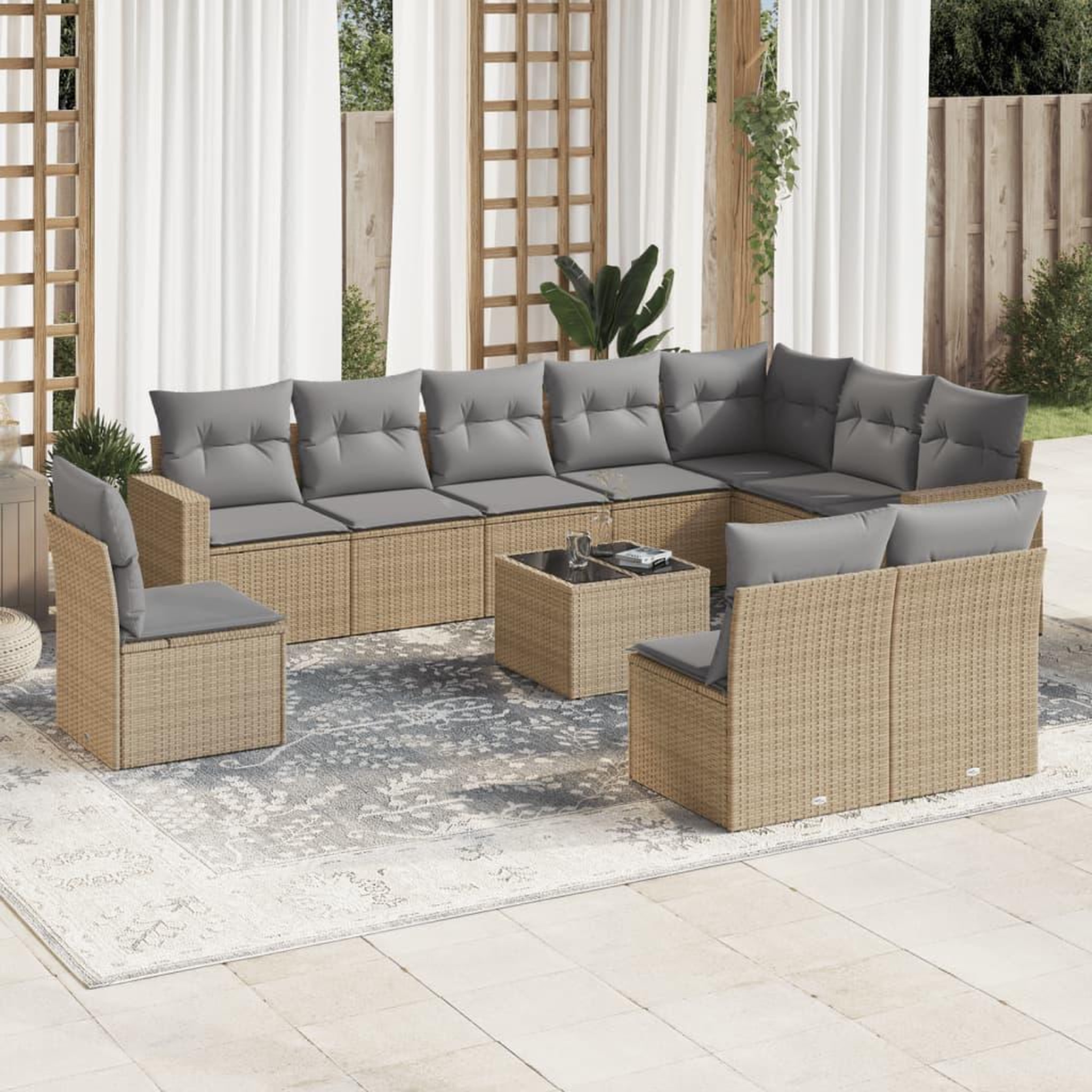 VIDAXL Salon de jardin 11 pcs avec coussins beige resine tressee
