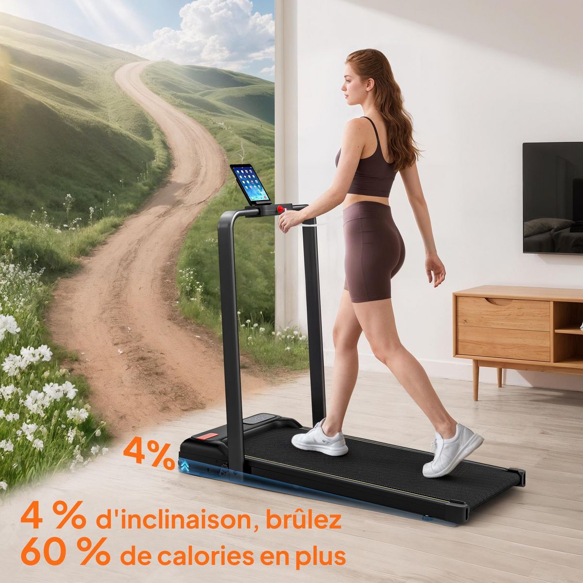 HOMCOM Tapis de marche pliable 1-6Km/h inclinaison réglable 4% max. télécommande affichage LED clé sécurité