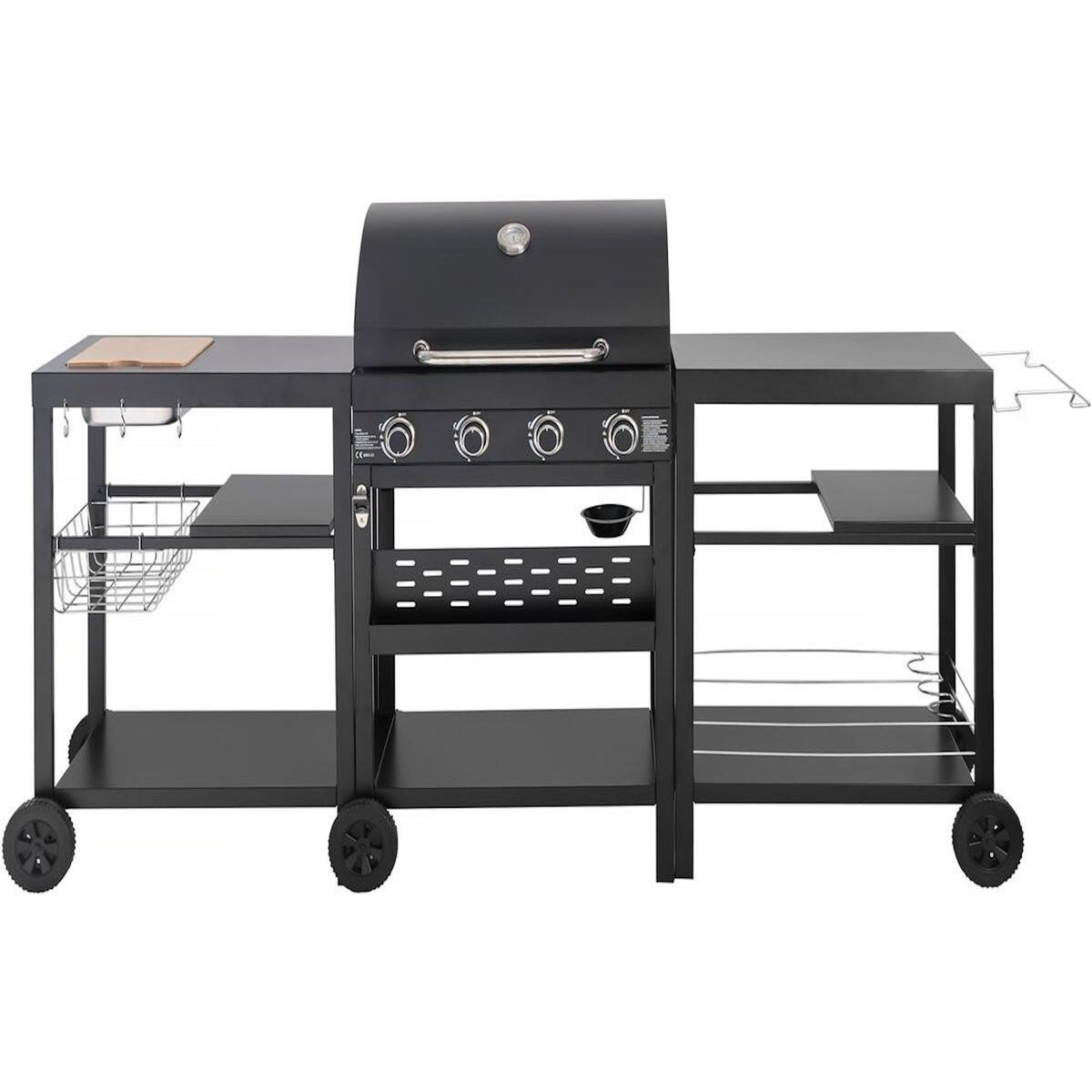 Habitat et Jardin Barbecue à gaz cuisine d'extérieur - 12 kw - 4 brûleurs - Noir