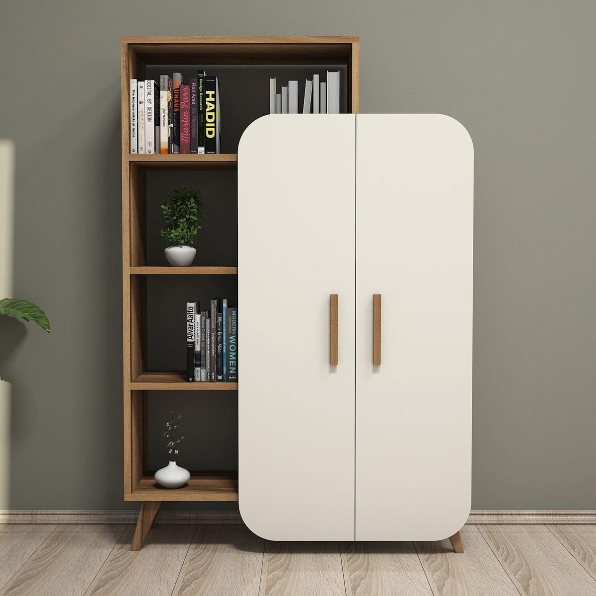 Habitat et Jardin Meuble avec étagère en bois  Form  - 90 x 32 x 132 cm - Crème de noix