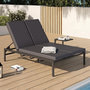 Voir la diapositive 2 : ID MARKET Lit bain de soleil double, transat de jardin inclinables double, en acier avec matelas gris anthracite