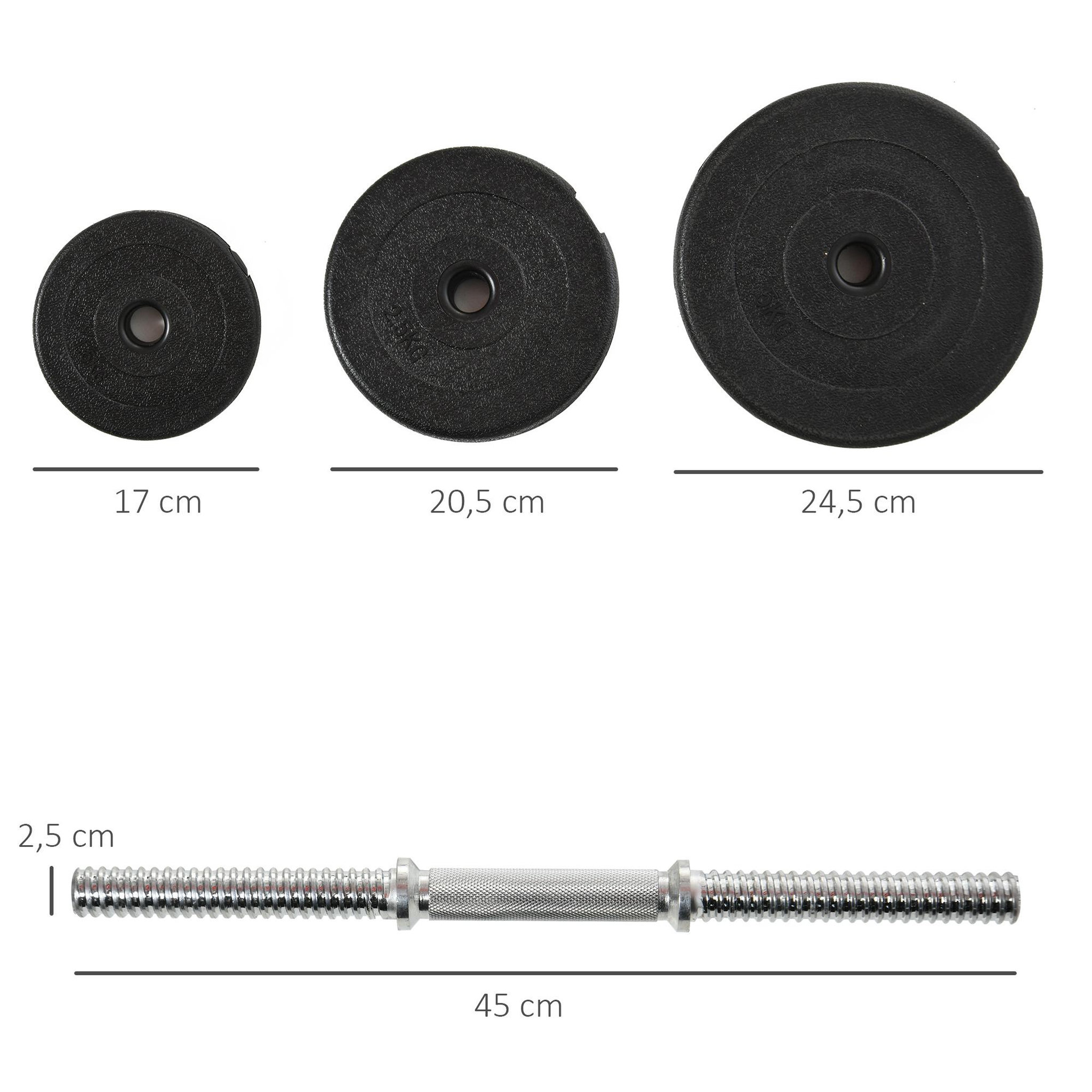 Voir la diapositive 3 : HOMCOM Ensemble d'haltères courtes total 36 Kg - barres incluses - entraînement musculaire & haltérophilie - acier HDPE noir