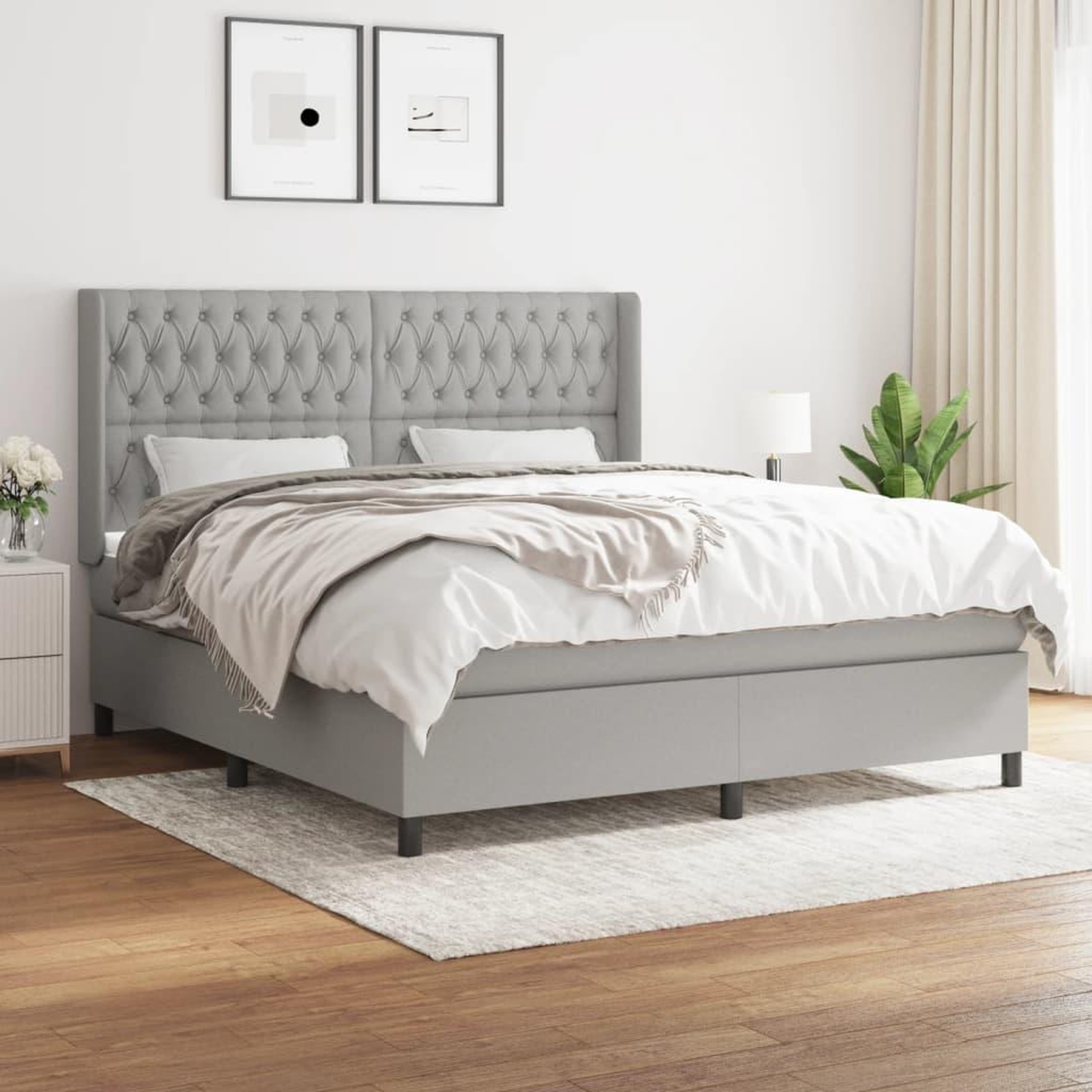 Voir la diapositive 1 : VIDAXL Sommier a lattes de lit avec matelas Gris clair 180x200cm Tissu