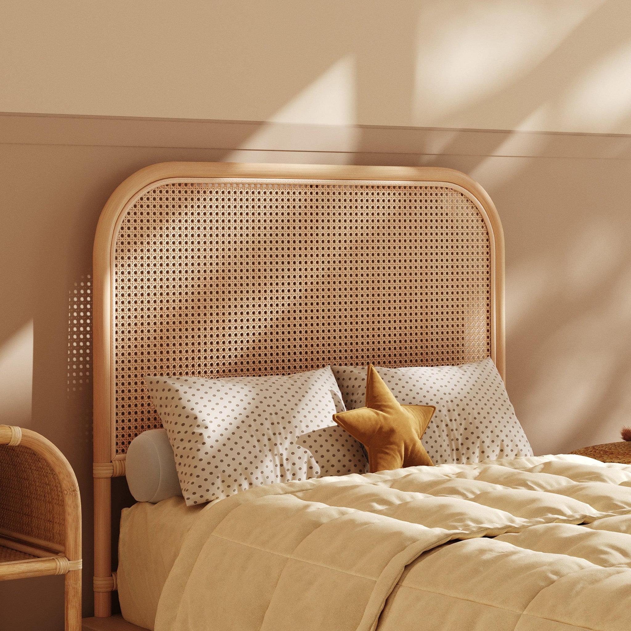Voir la diapositive 2 : MAISON PAVANE Tête de lit en rotin et cannage 90 cm-naïra