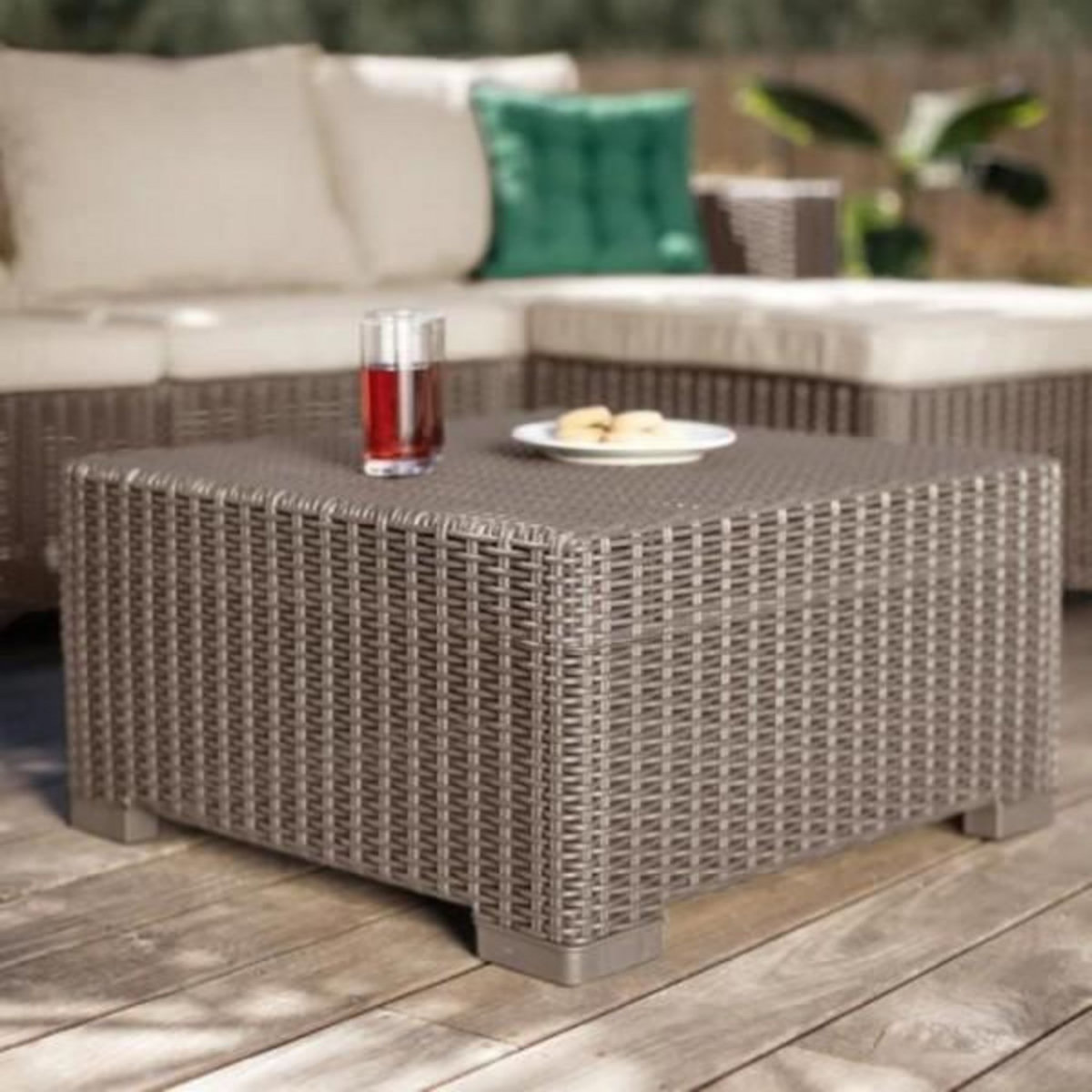 ALLIBERT by KETER Salon de jardin - en résine imitation rotin tressé - Allibert by KETER - 5 personnes - MOOREA - Cappuccino