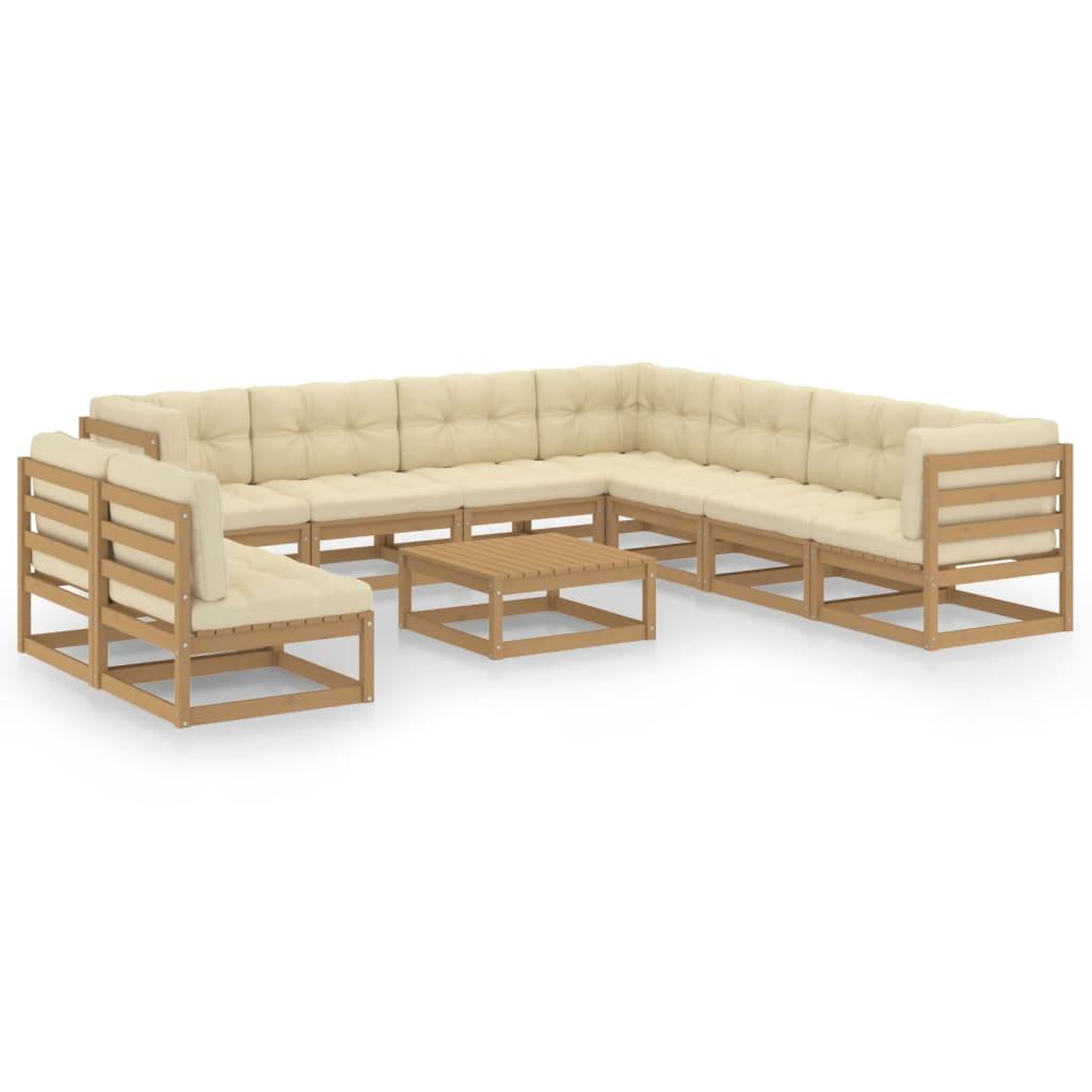 Voir la diapositive 1 : VIDAXL Salon de jardin 10 pcs avec coussins Marron miel Bois de pin